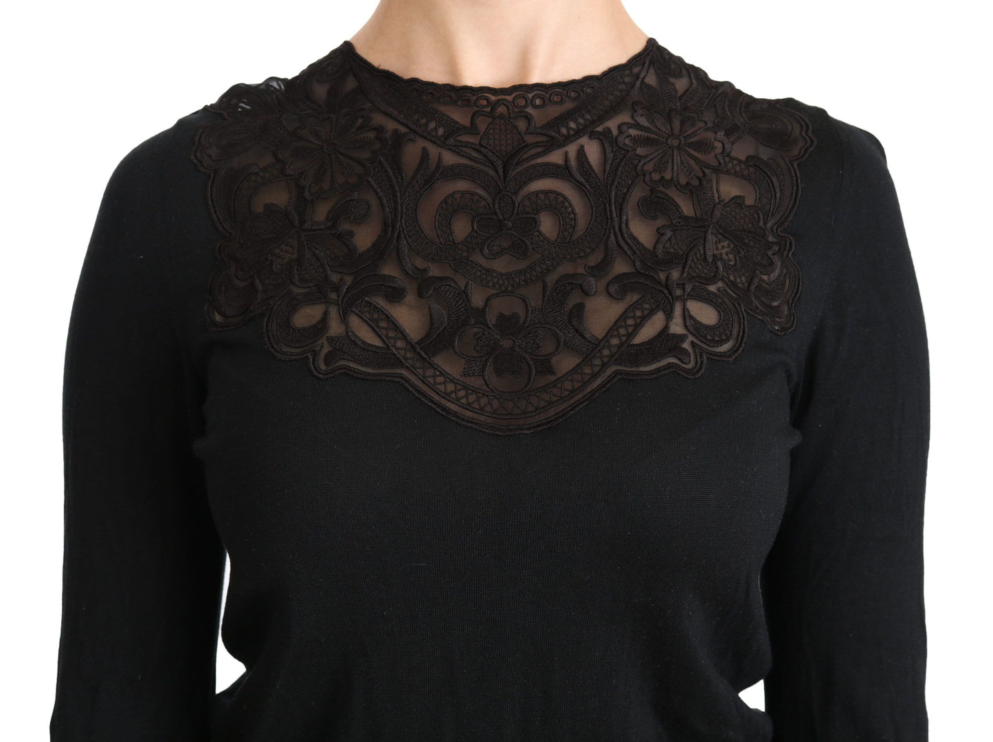 Elegante schwarze Spitzenbluse aus Seidenmischung