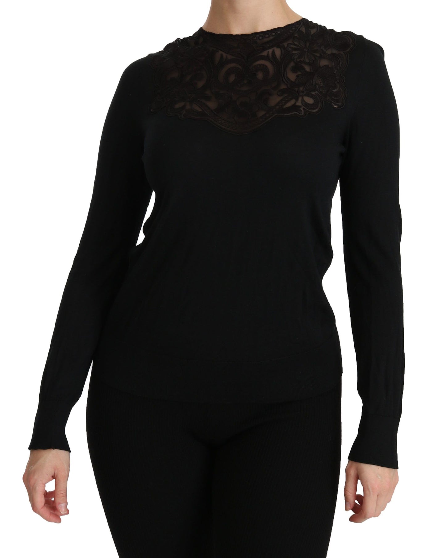 Elegante schwarze Spitzenbluse aus Seidenmischung