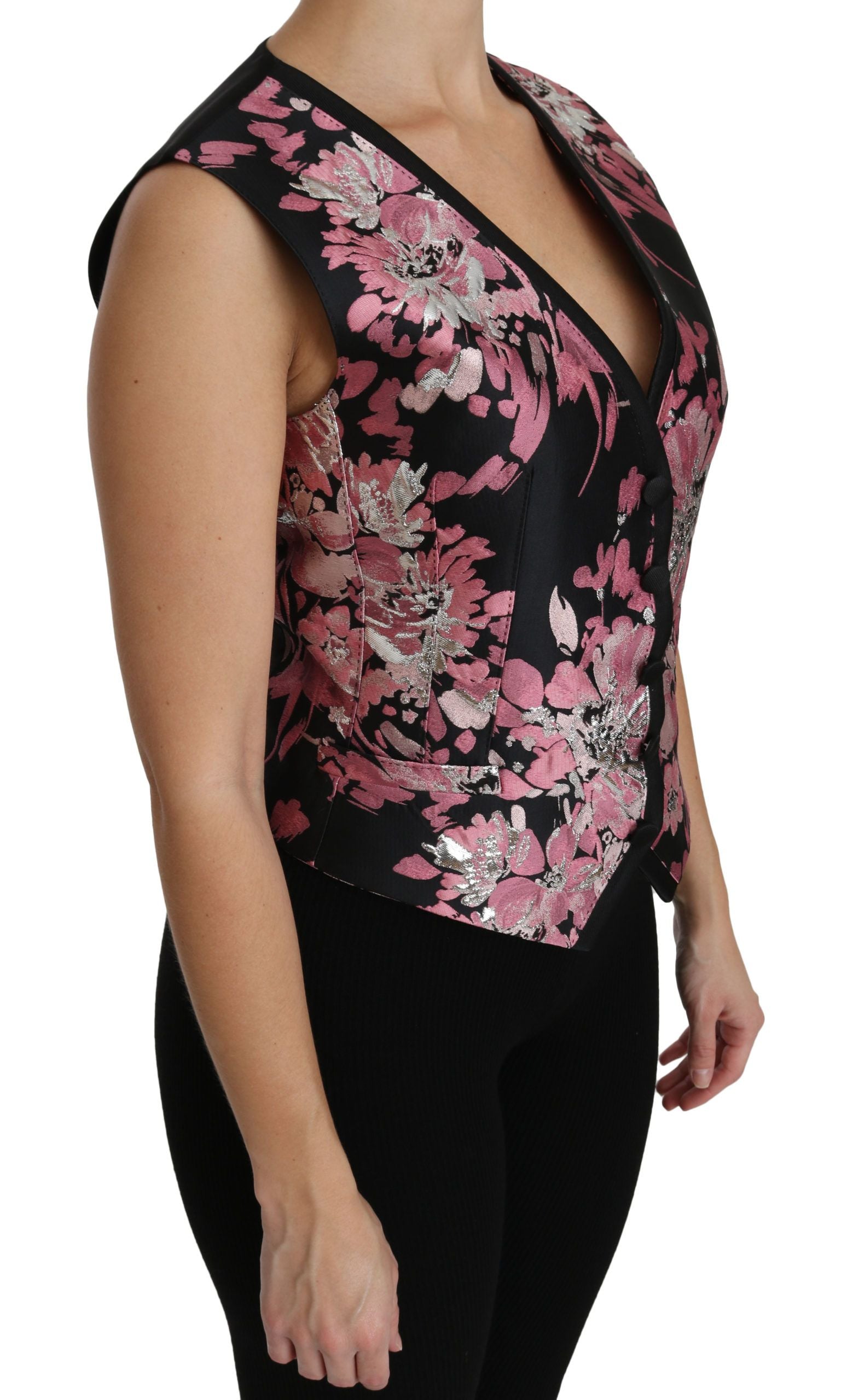 Elegante canotta con scollo a V in broccato floreale