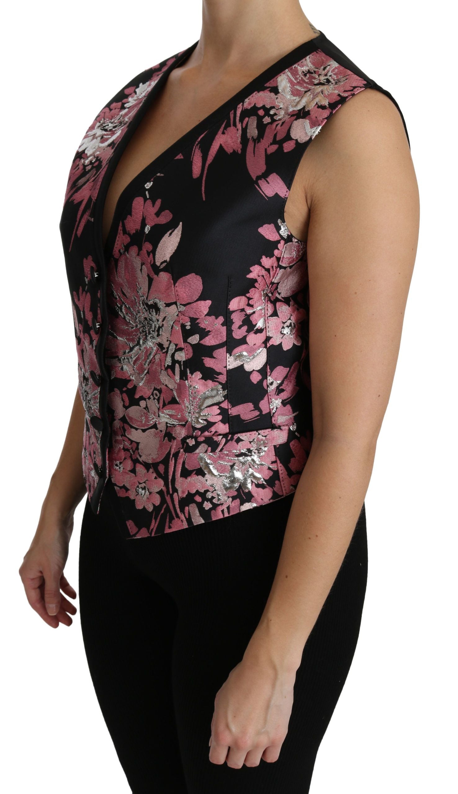 Elegante canotta con scollo a V in broccato floreale