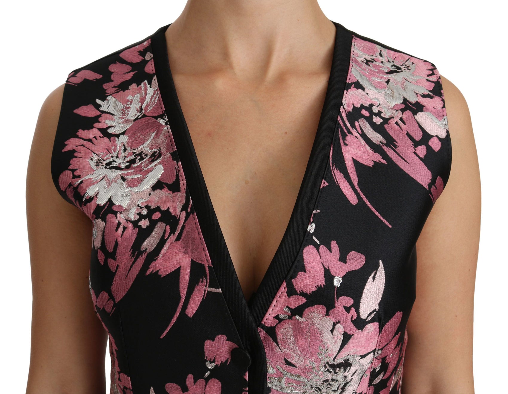 Elegante canotta con scollo a V in broccato floreale