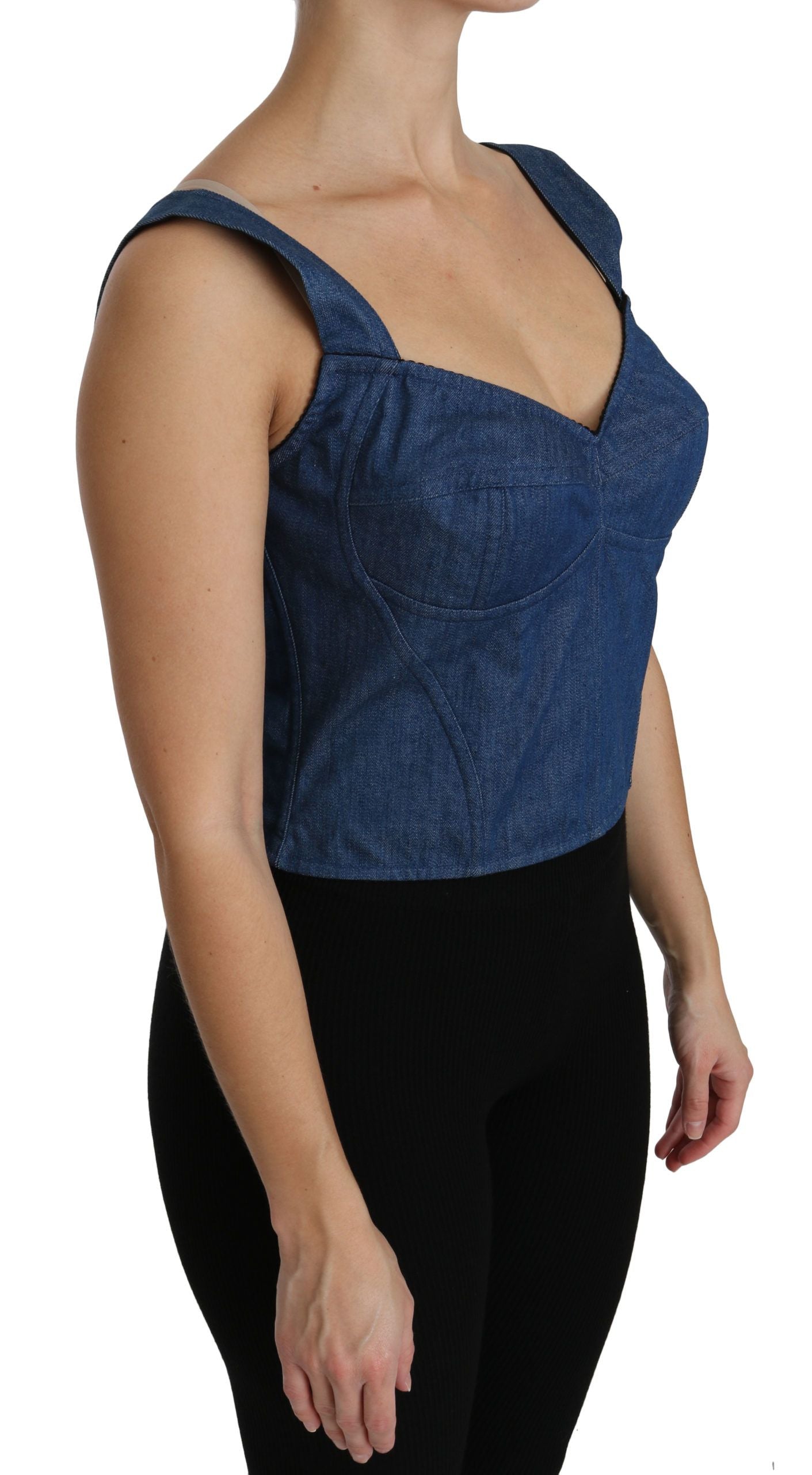 Elegante top bustier senza maniche in blu