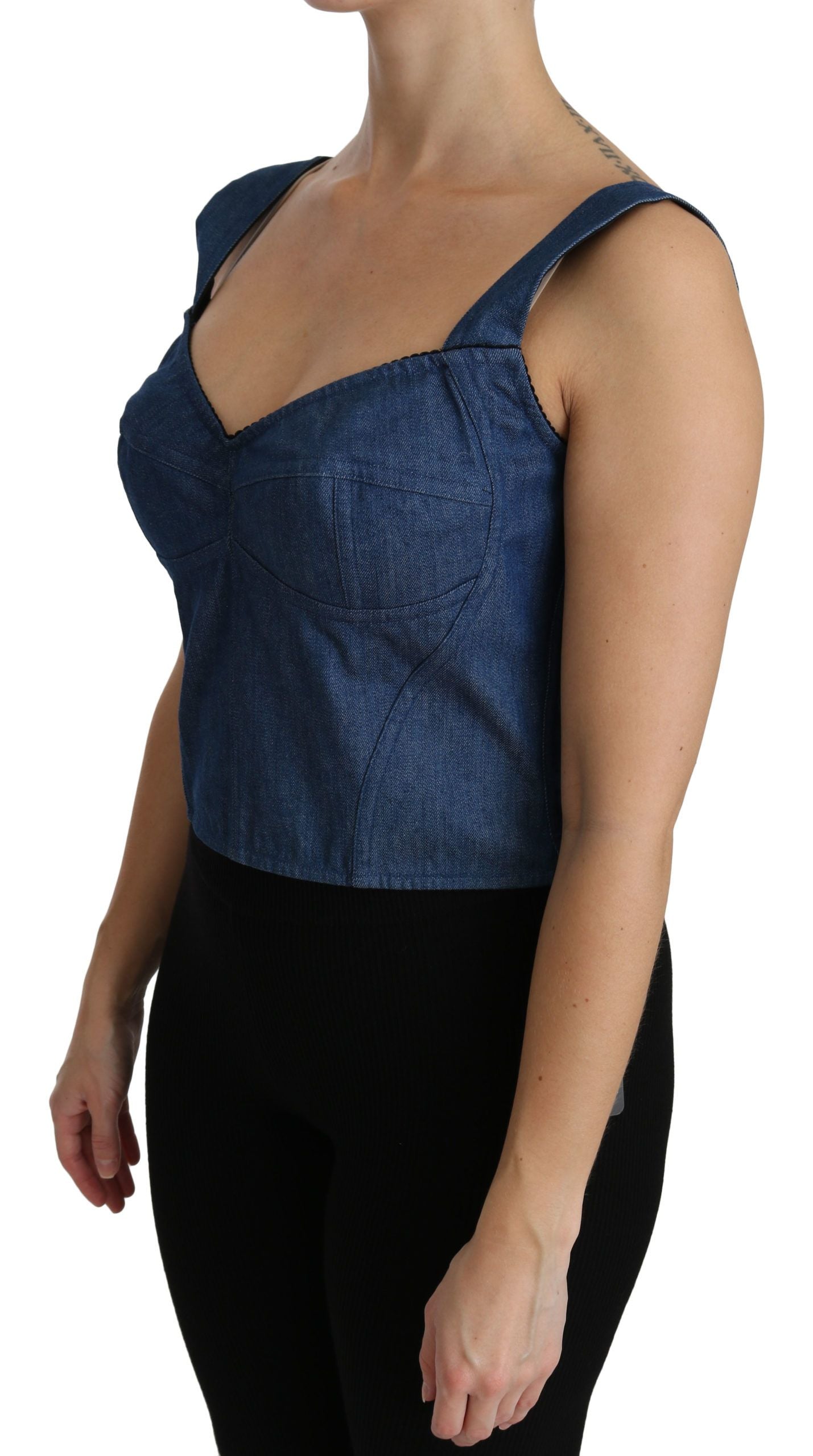 Elegante top bustier senza maniche in blu