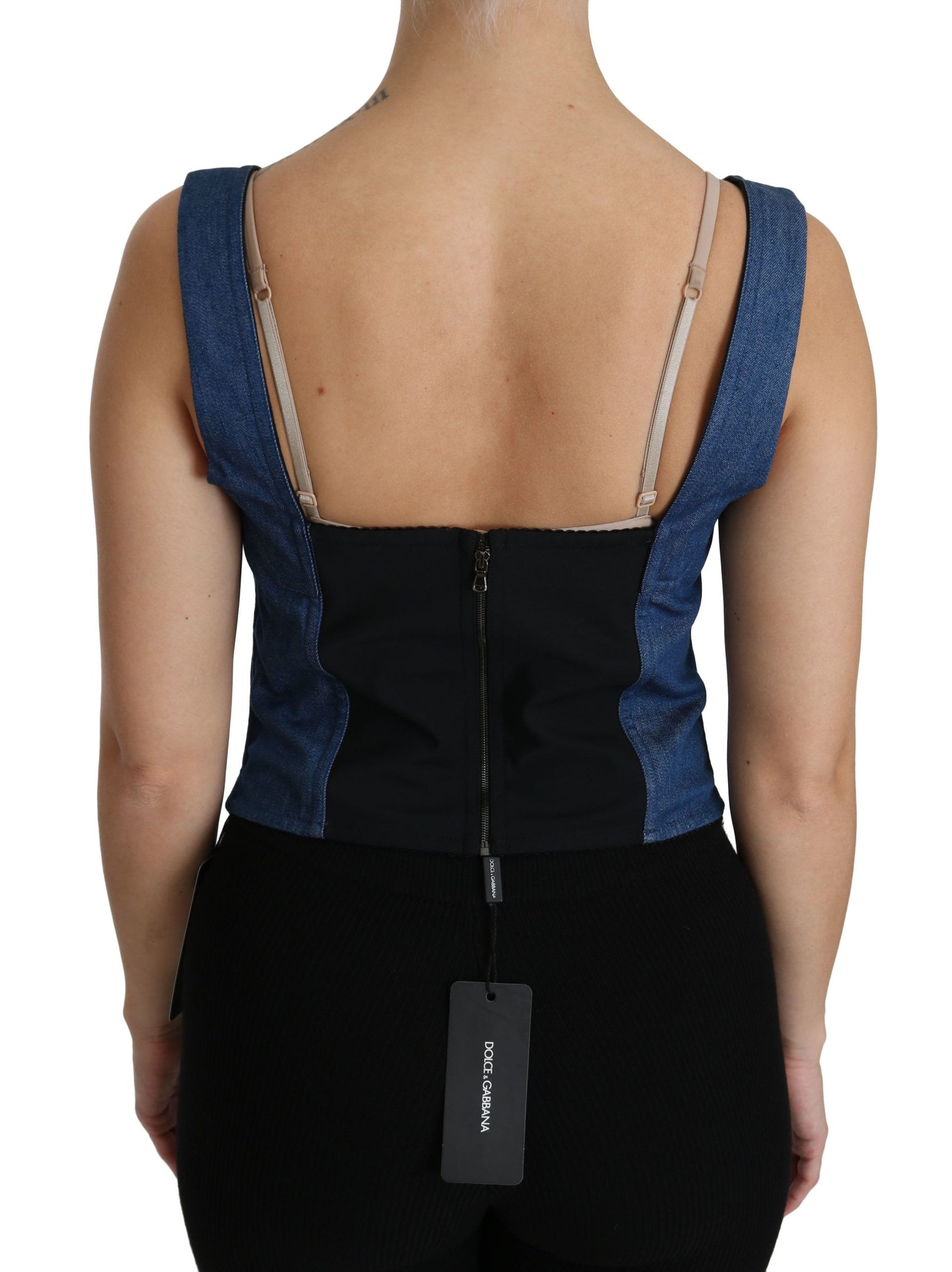 Elegante top bustier senza maniche in blu
