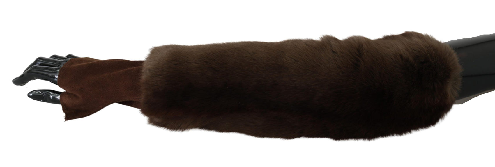 Elegante braune ellenbogenlange Handschuhe aus Pelz und Leder