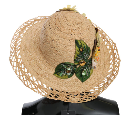 Elegante cappello da pescatore beige floreale