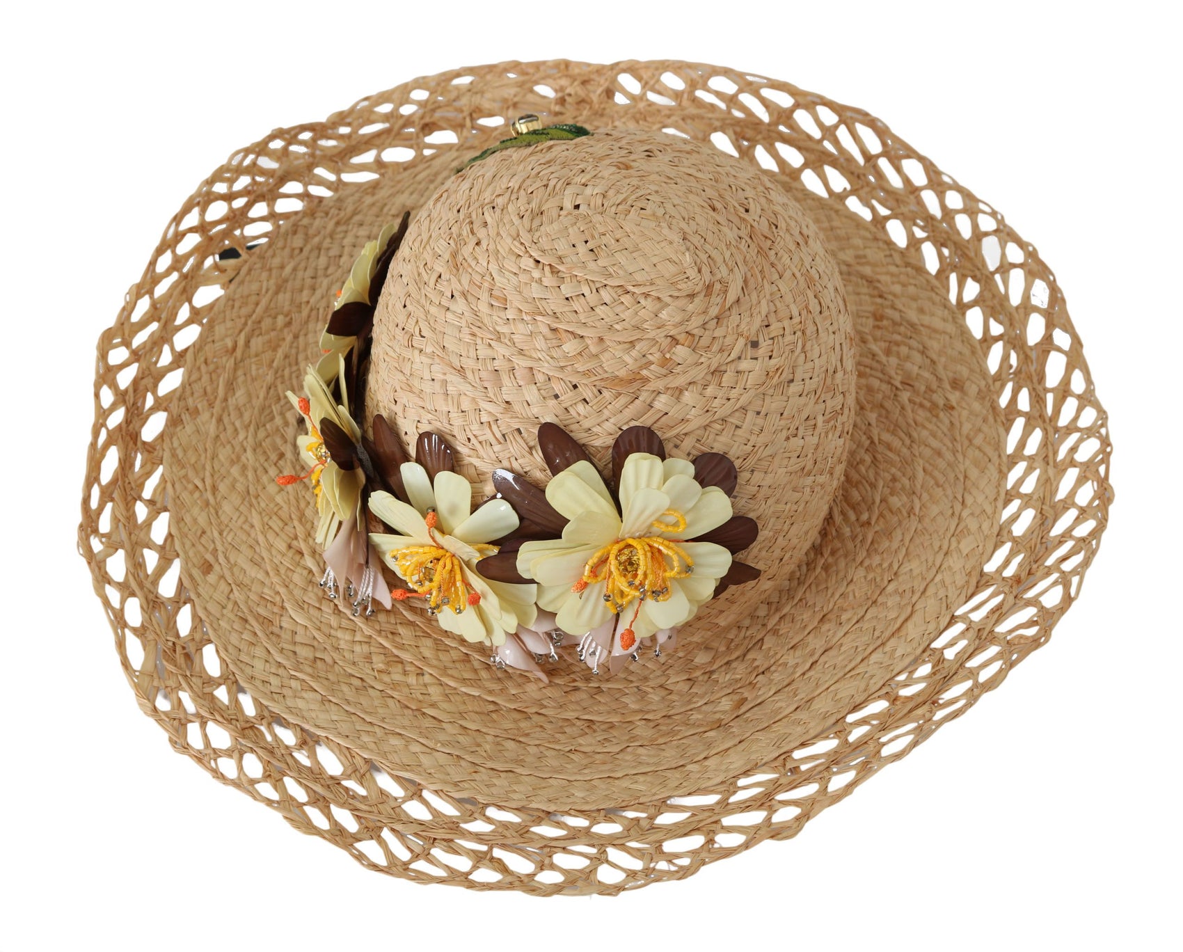 Eleganter beiger Fischerhut mit Blumenmuster