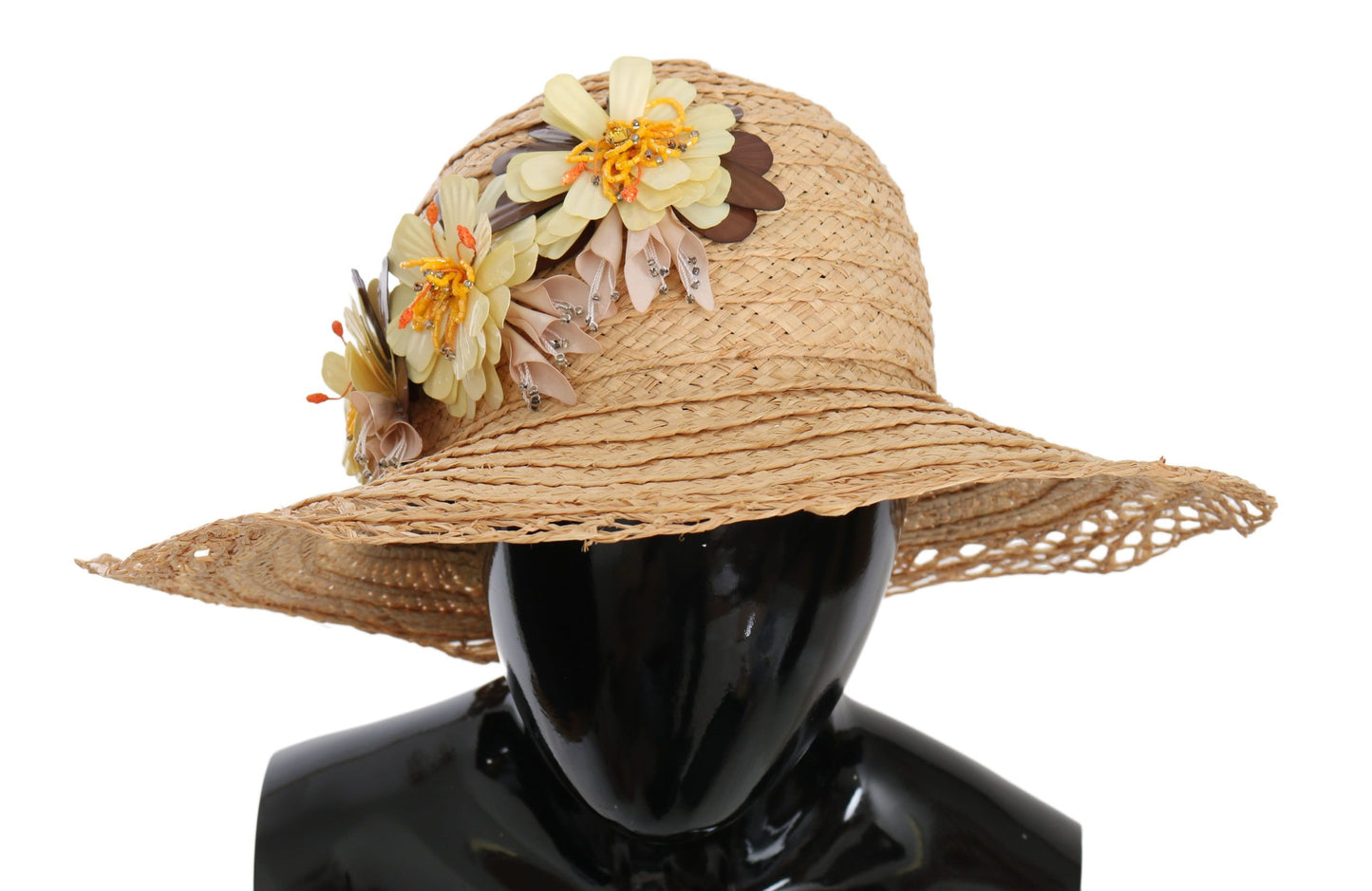 Elegante cappello da pescatore beige floreale