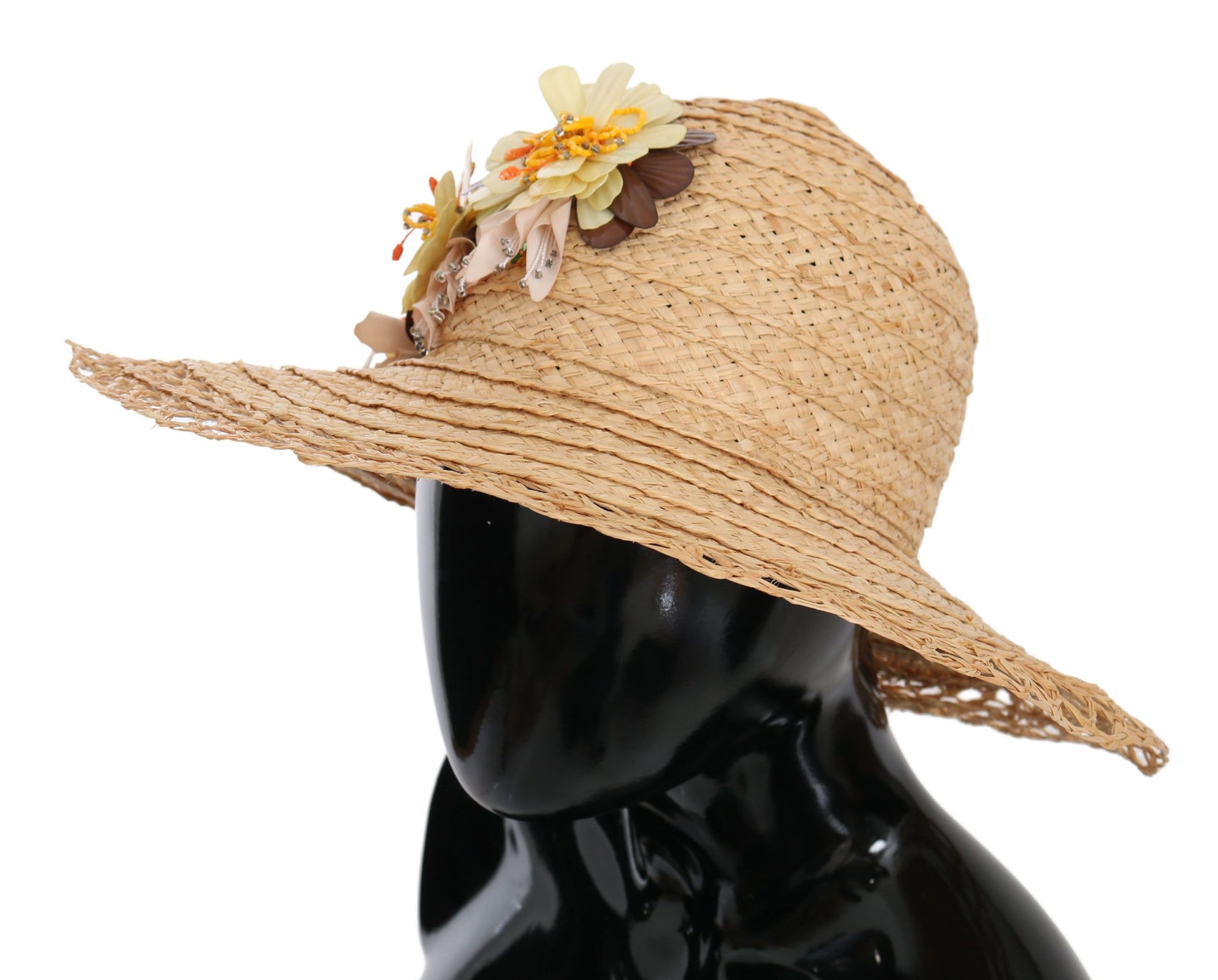 Eleganter beiger Fischerhut mit Blumenmuster