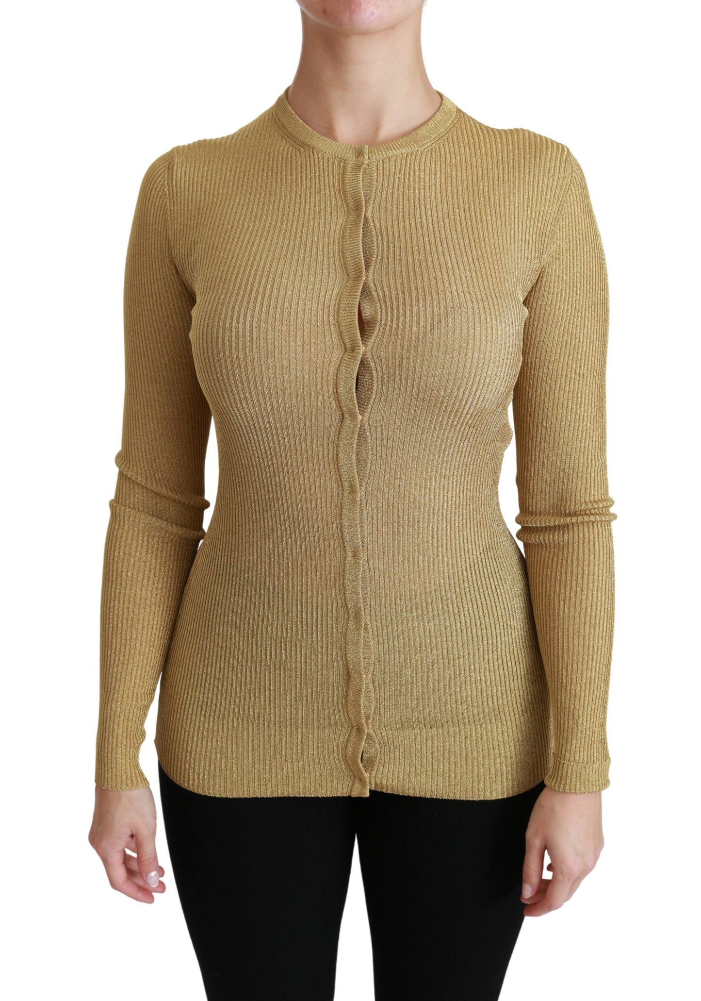 Elegante Langarm-Strickjacke in Gold