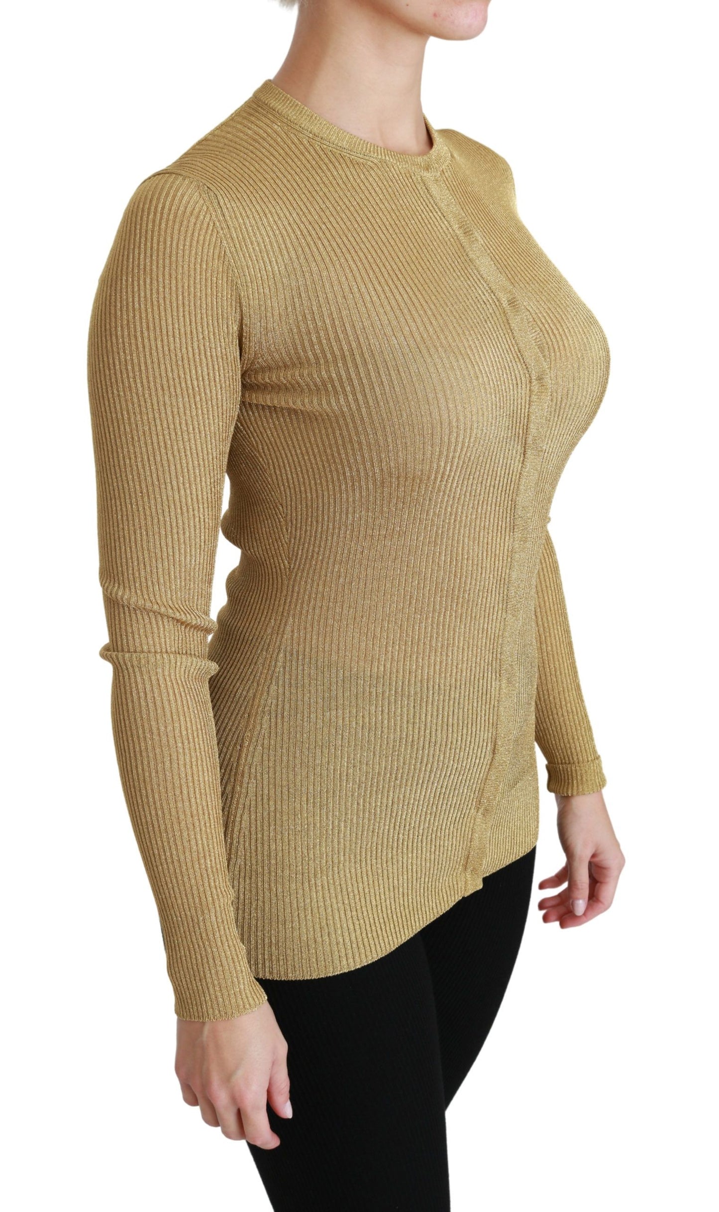 Elegante Langarm-Strickjacke in Gold