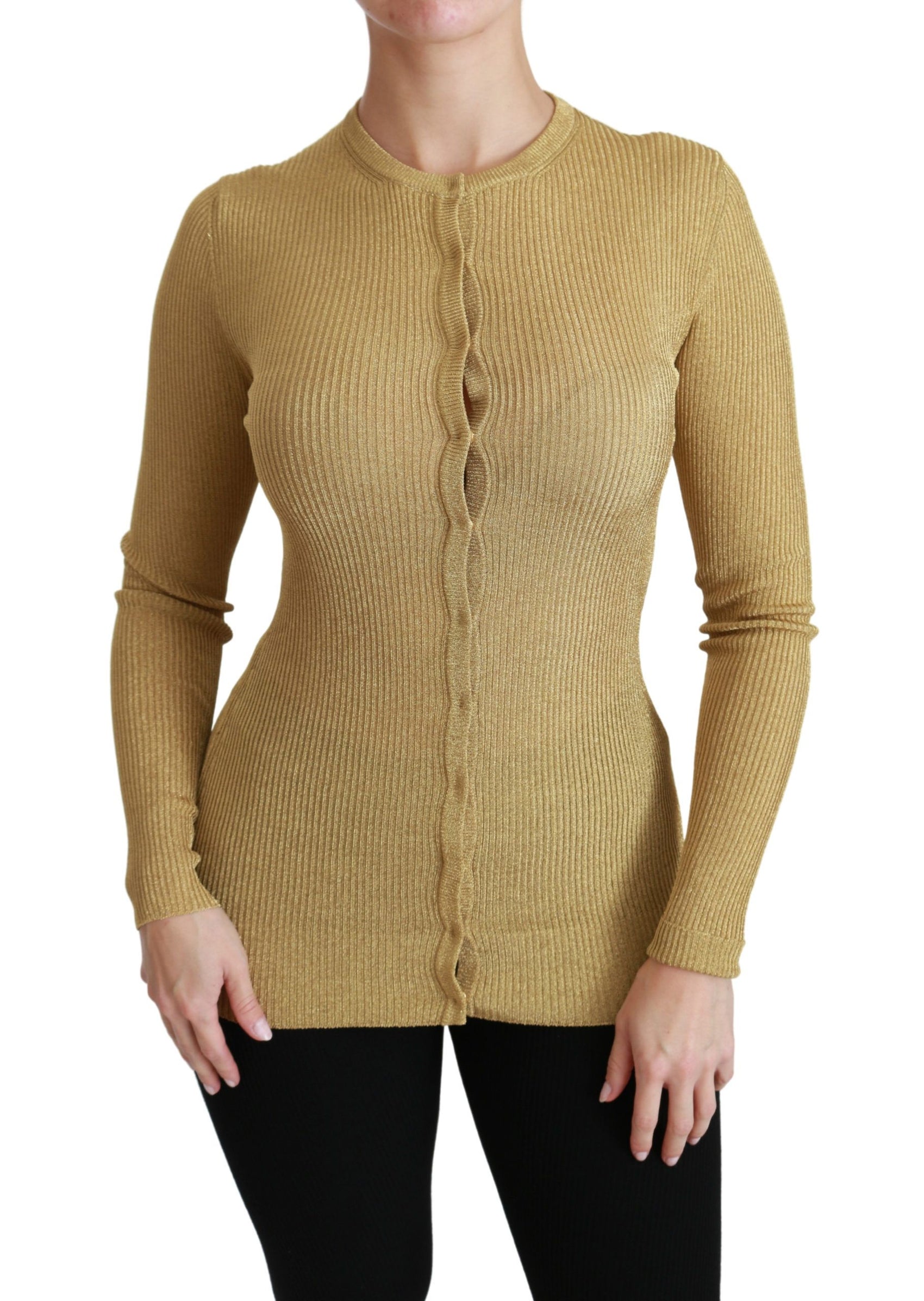 Elegante Langarm-Strickjacke in Gold