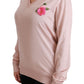 Rosa Seidenpullover mit V-Ausschnitt und Blumenmuster