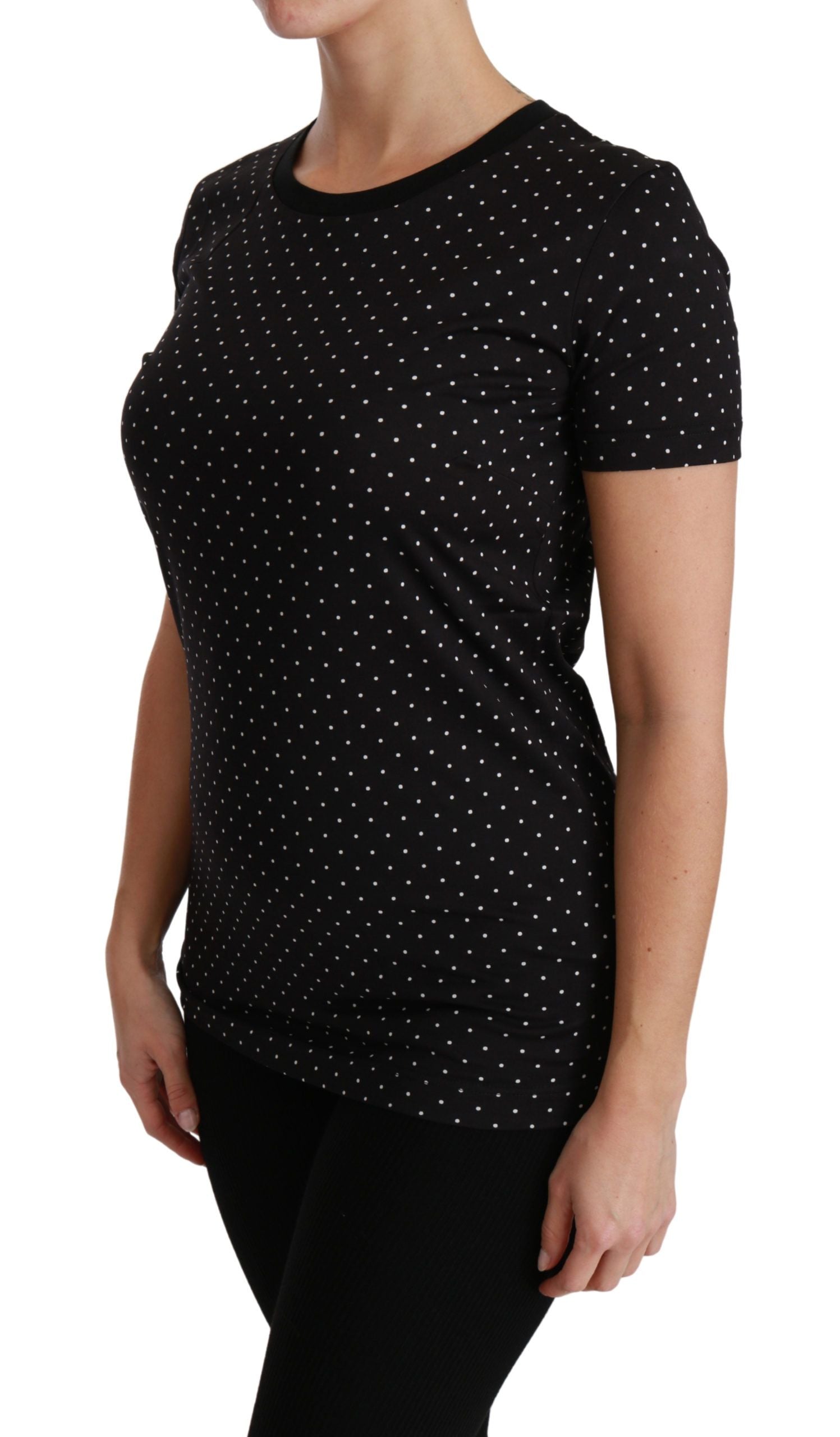 T-shirt girocollo in cotone con pois neri chic