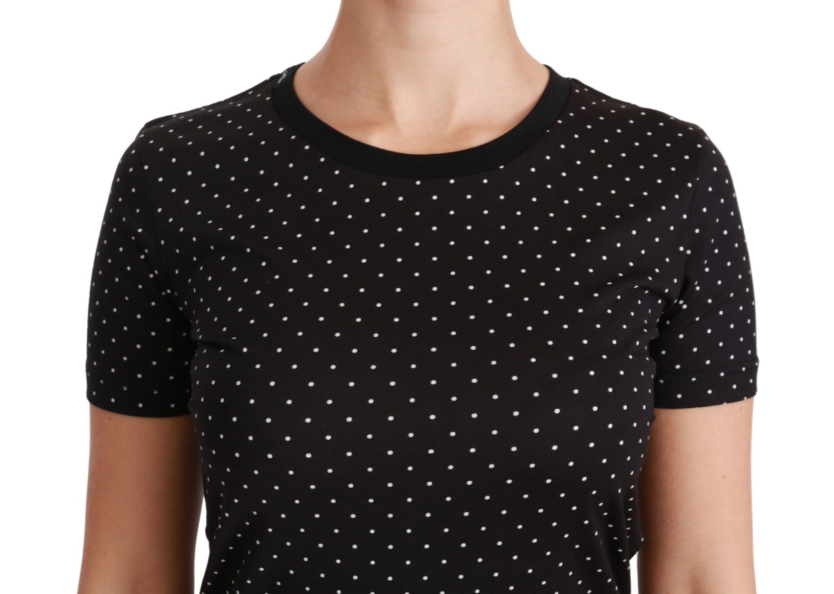 T-shirt girocollo in cotone con pois neri chic