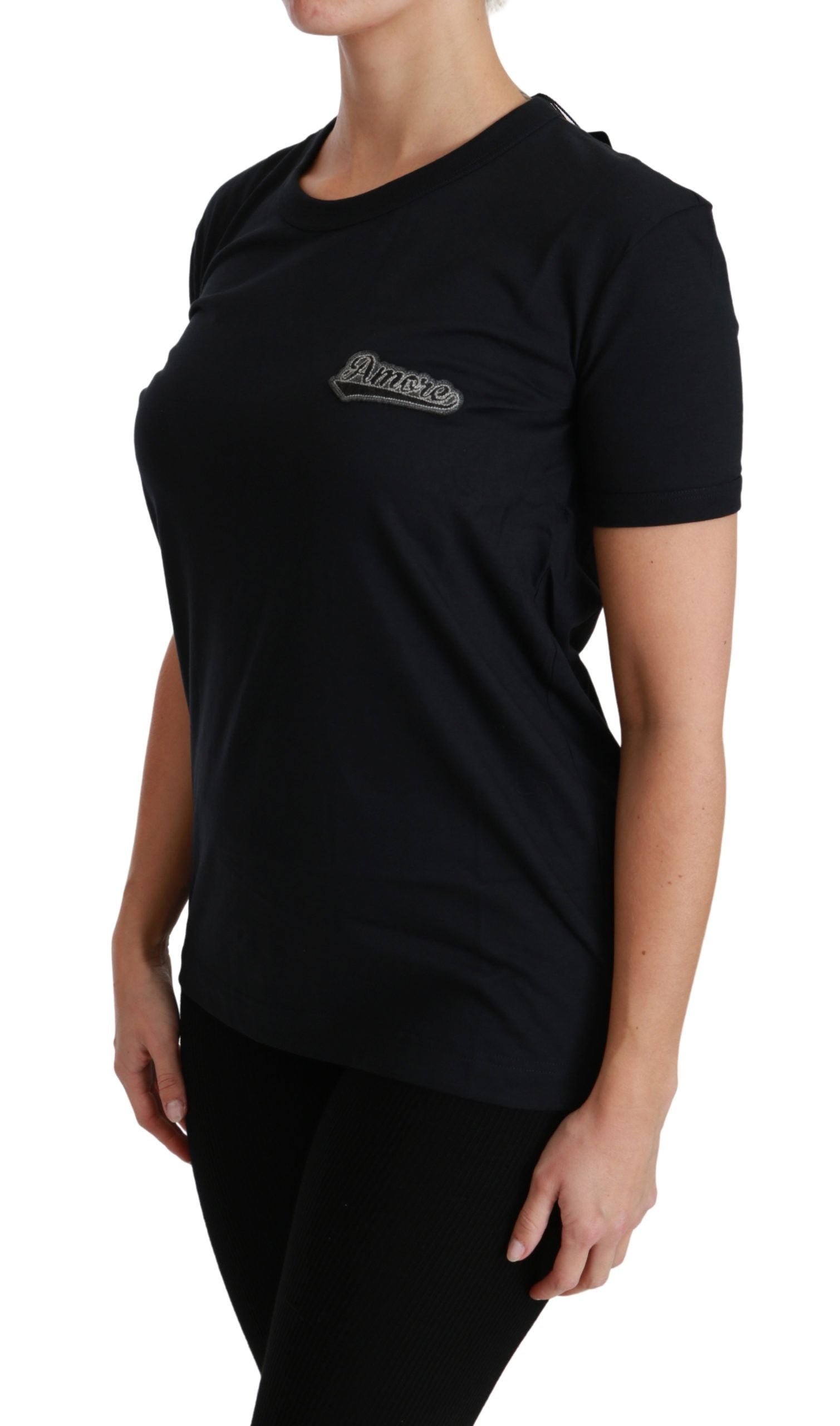 Elegante maglietta girocollo blu Amore