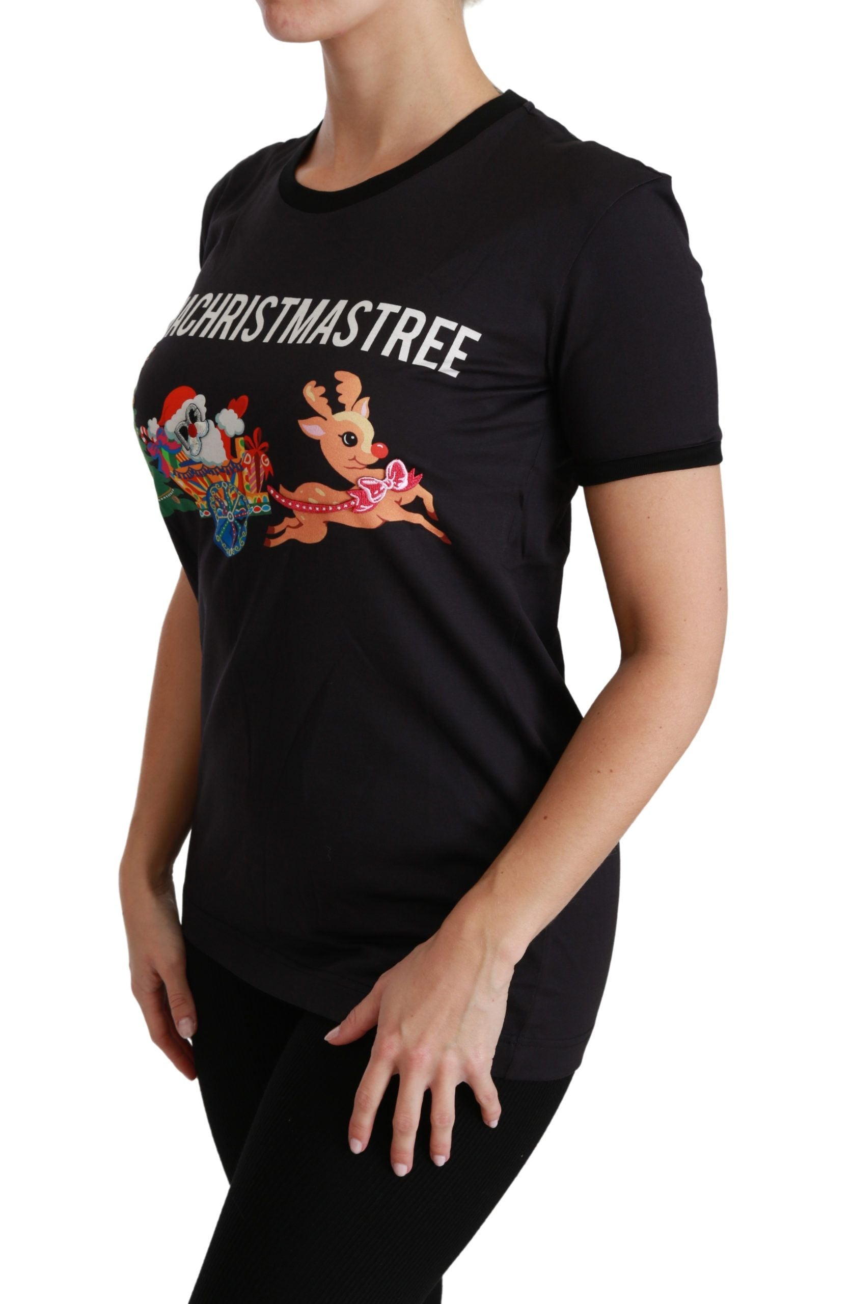 Maglietta girocollo in cotone nero con stampa unica