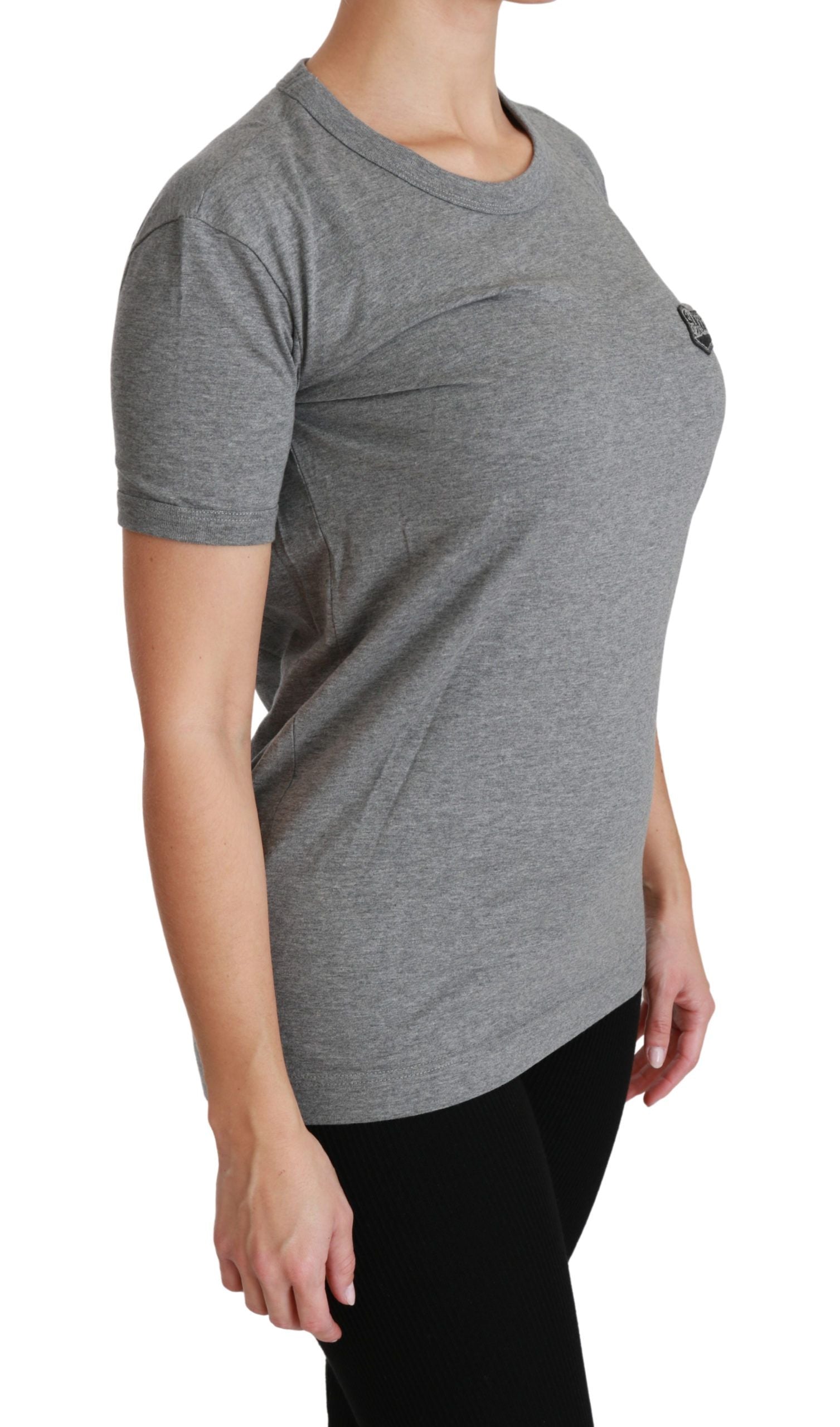 T-shirt girocollo con patch Amore grigio chic