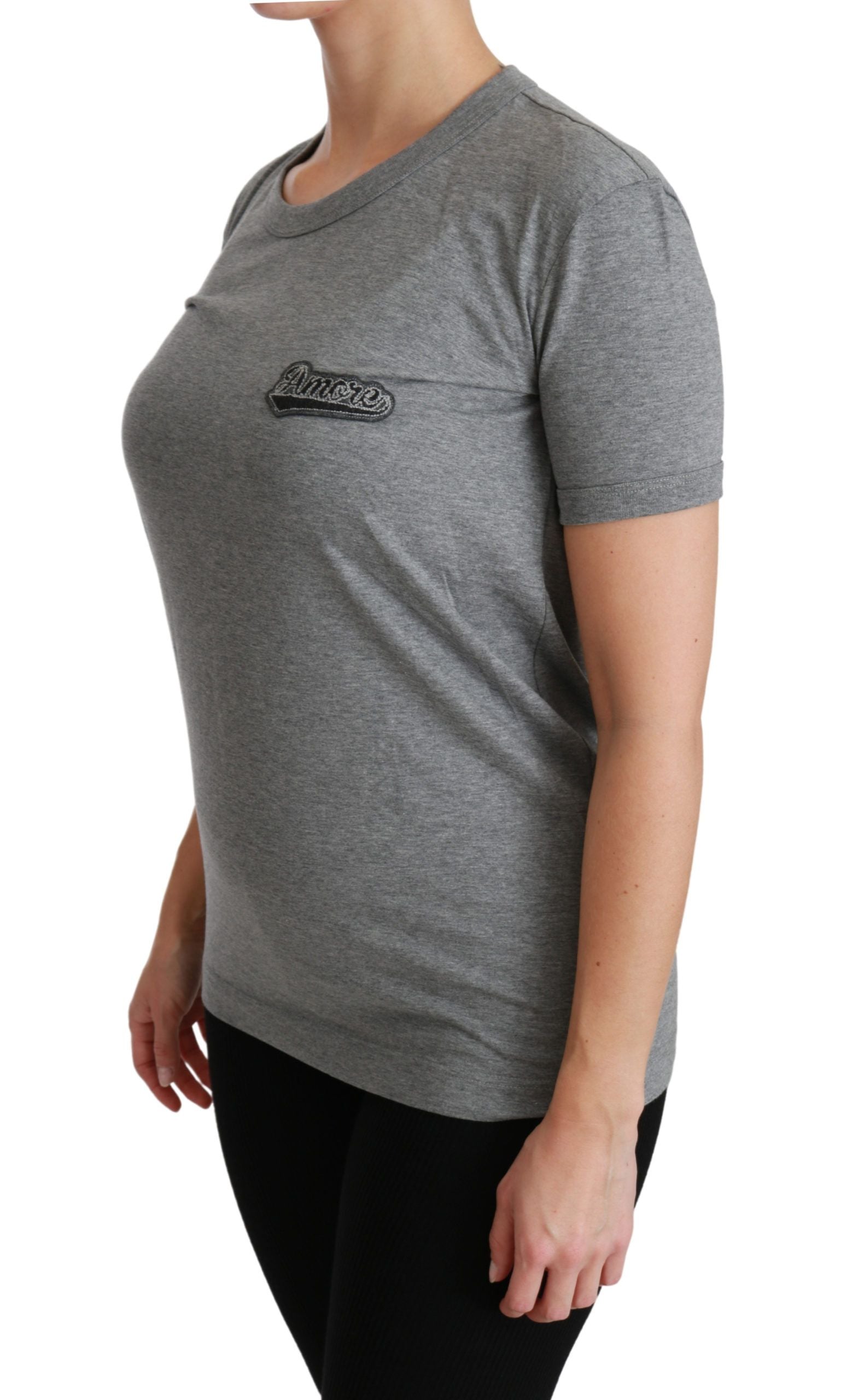 T-shirt girocollo con patch Amore grigio chic