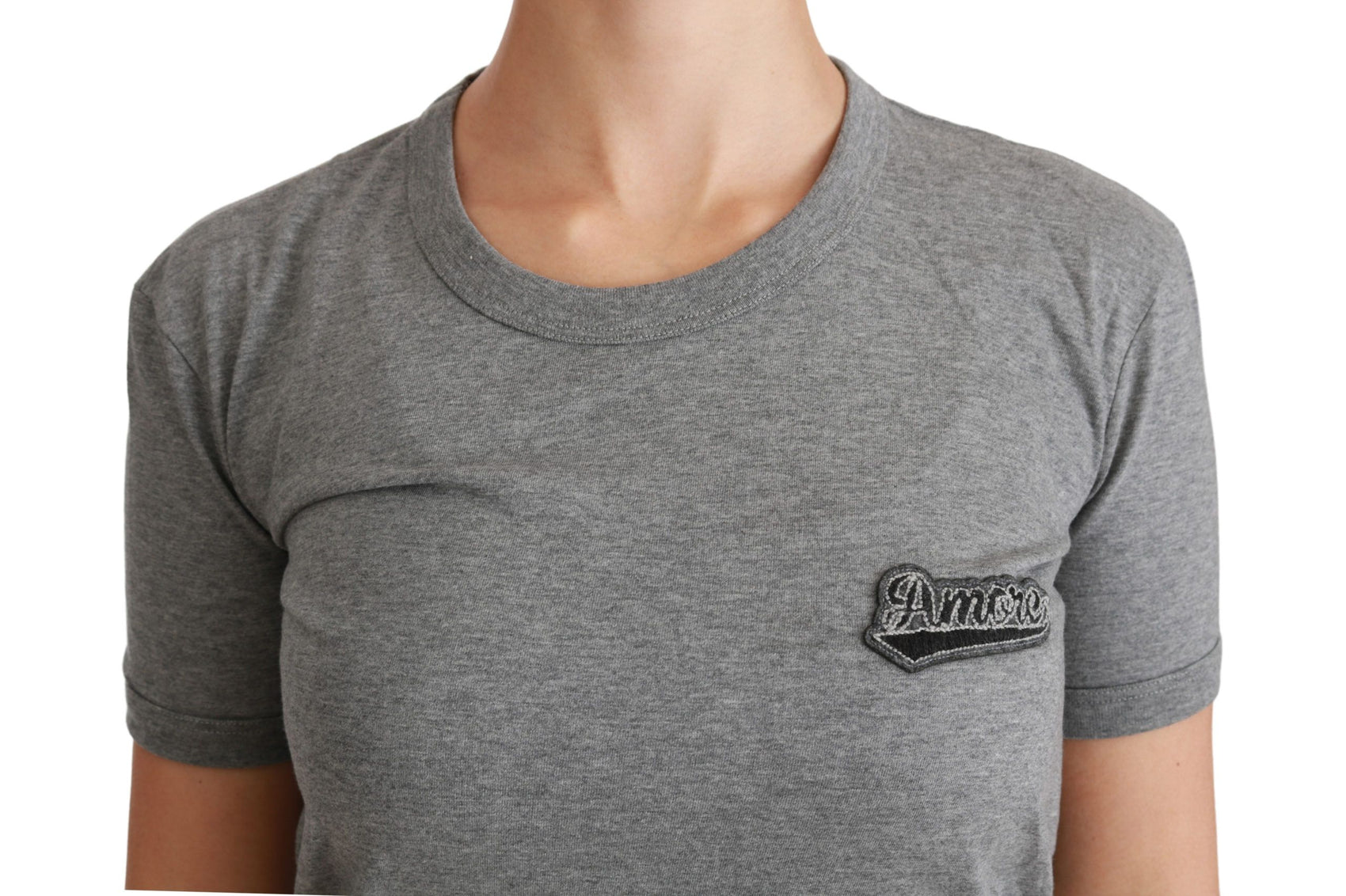 T-shirt girocollo con patch Amore grigio chic
