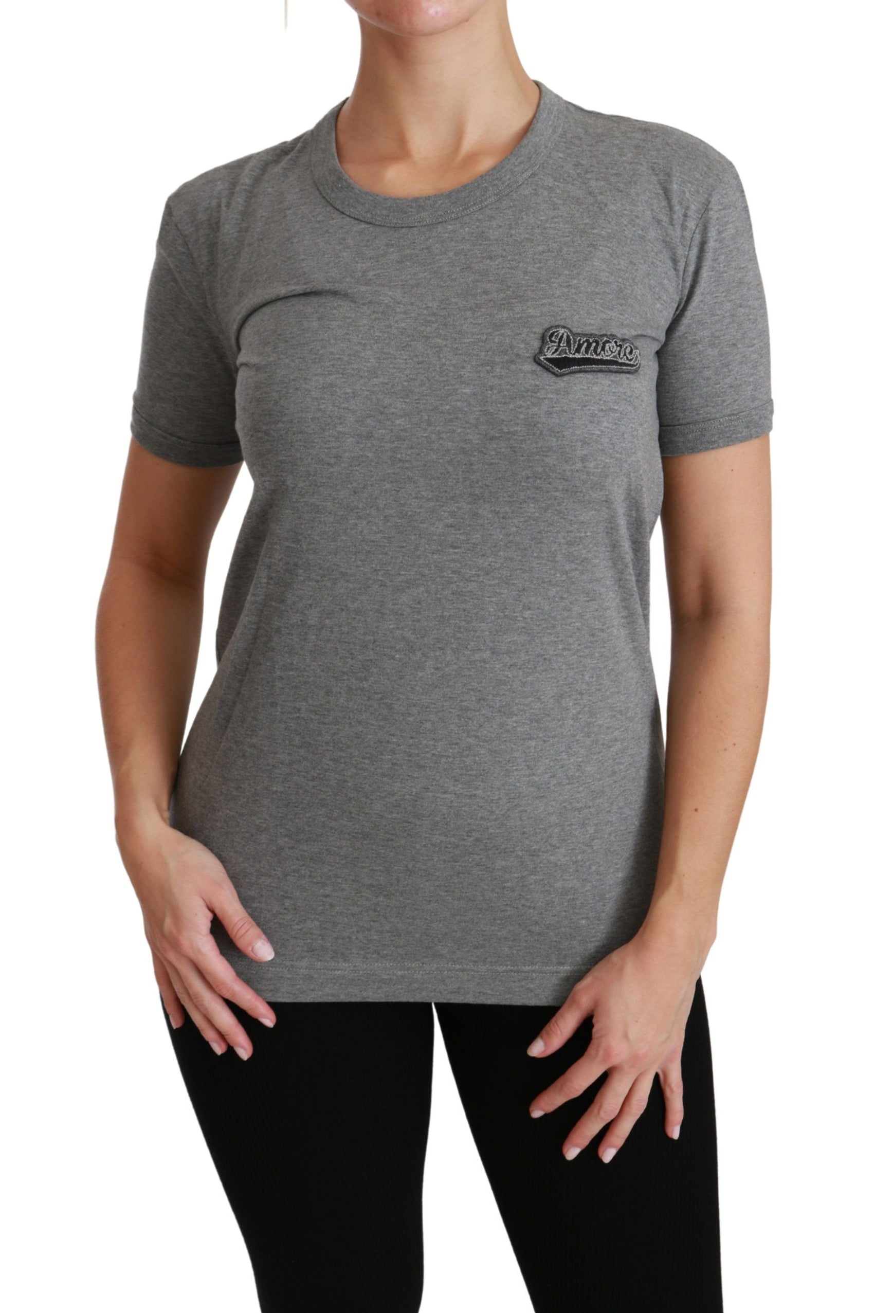 T-shirt girocollo con patch Amore grigio chic