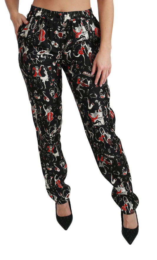 Pantaloni a vita media slim-fit in seta elegante