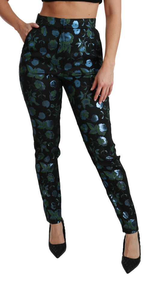 Pantaloni skinny a vita alta floreali