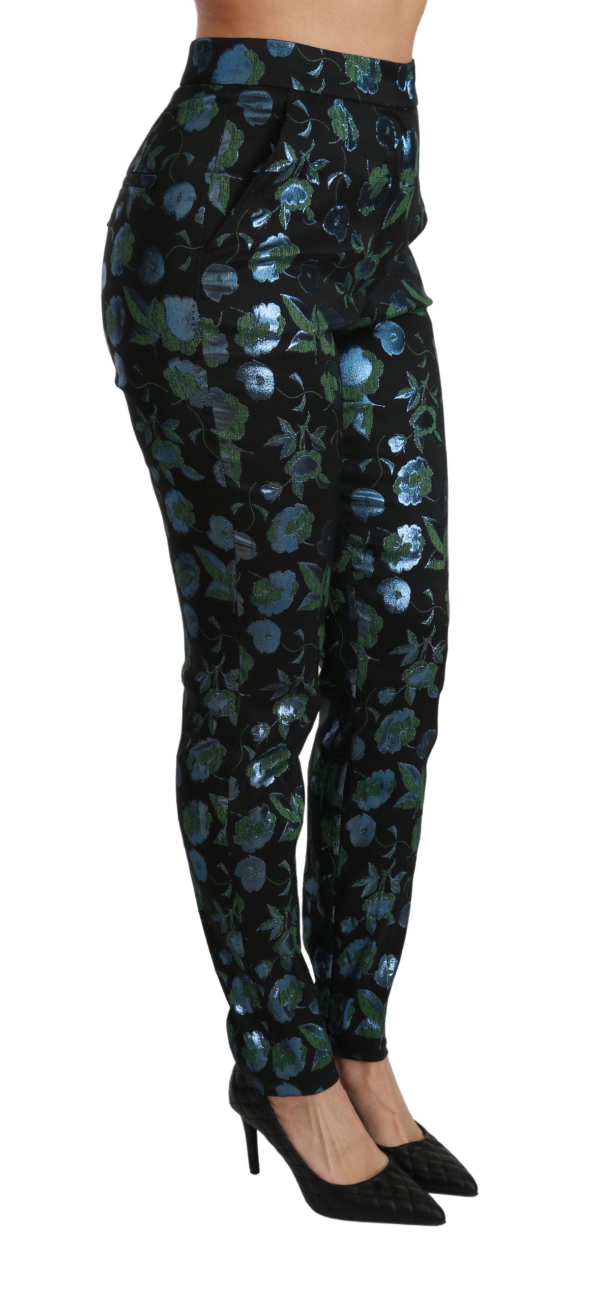 Pantaloni skinny a vita alta floreali