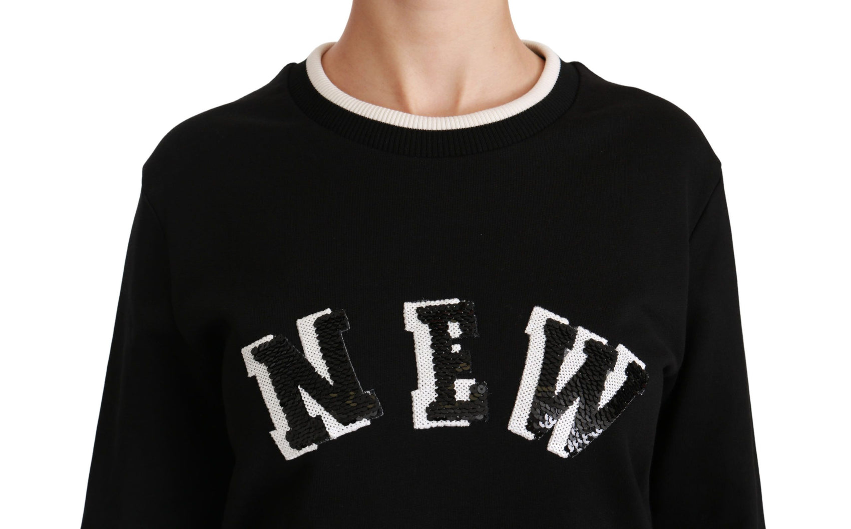Maglione in cotone con paillettes nero chic