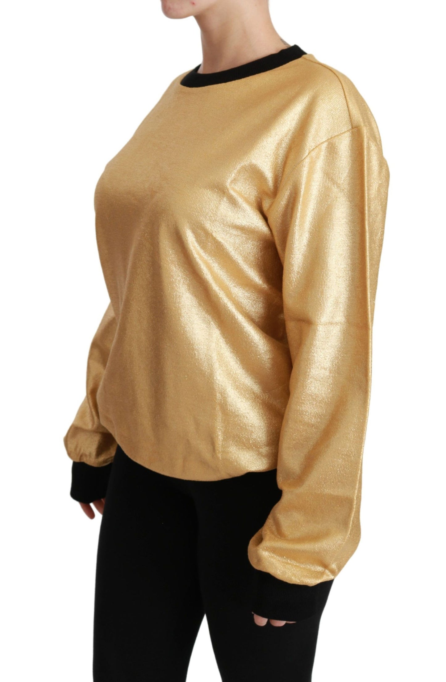 Eleganter goldener Baumwollpullover mit Rundhalsausschnitt
