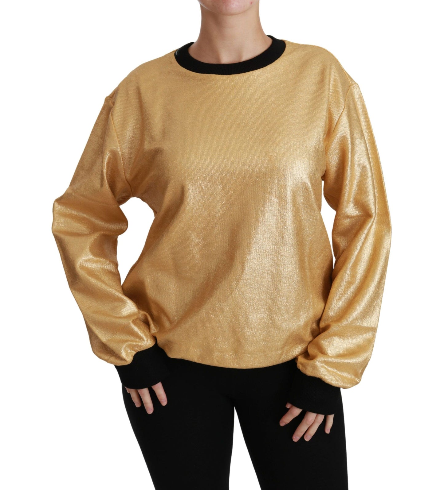 Eleganter goldener Baumwollpullover mit Rundhalsausschnitt