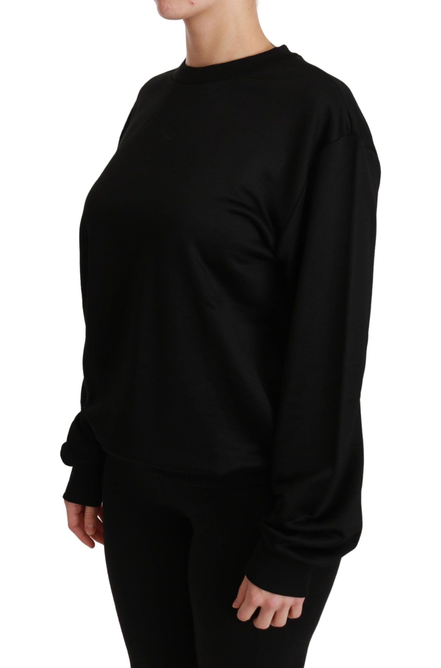 Eleganter schwarzer Pullover aus Baumwolle mit Rundhalsausschnitt