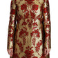 Elegant Gold Floral Brocade Trench Coat