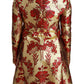 Elegant Gold Floral Brocade Trench Coat