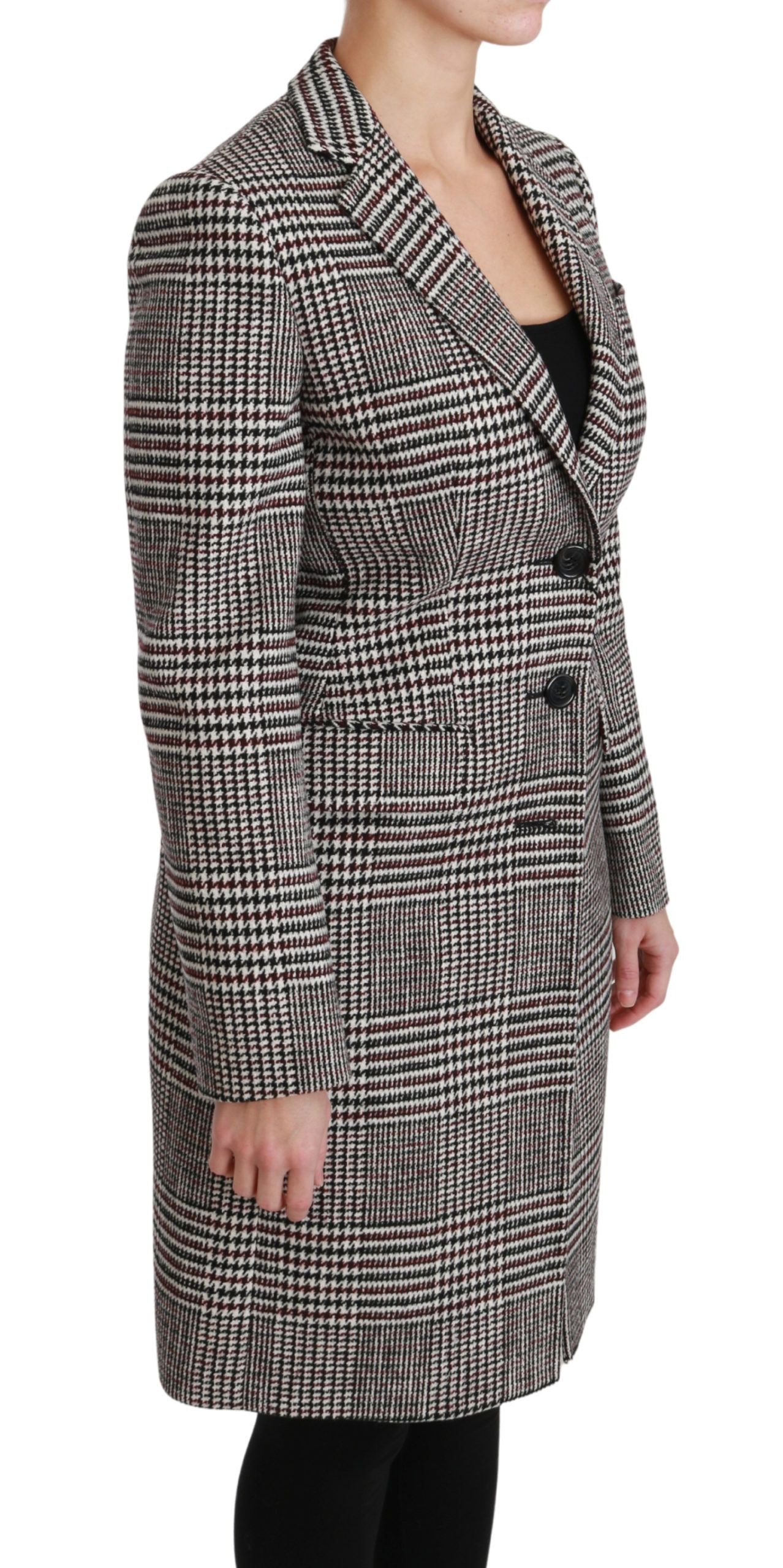 Elegante cappotto a quadri multicolori lungo fino al ginocchio