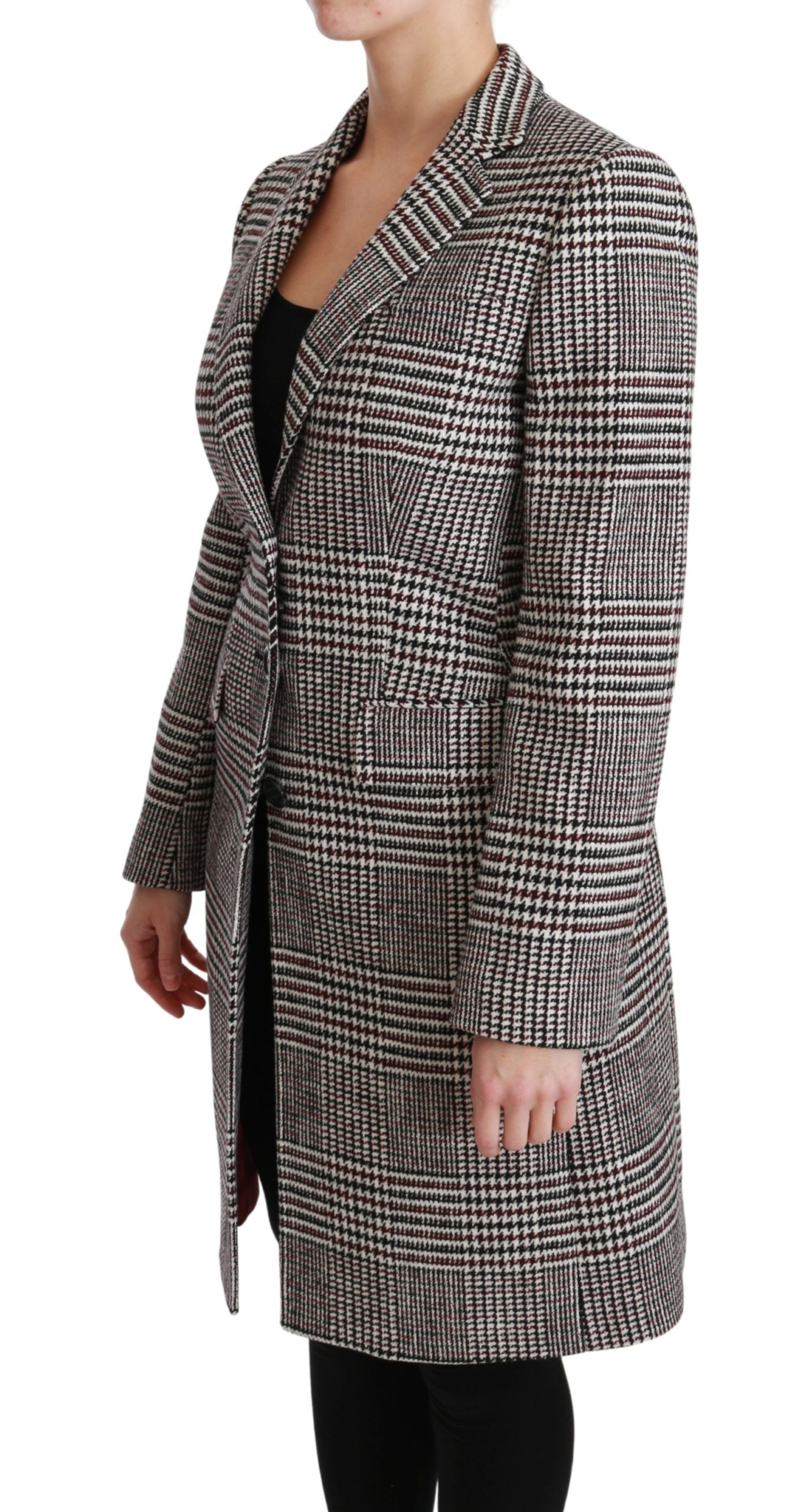 Elegante cappotto a quadri multicolori lungo fino al ginocchio