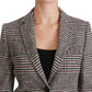 Elegant Multicolor Checked Knee-Length Jacket Coat