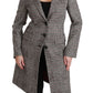 Elegant Multicolor Checked Knee-Length Jacket Coat