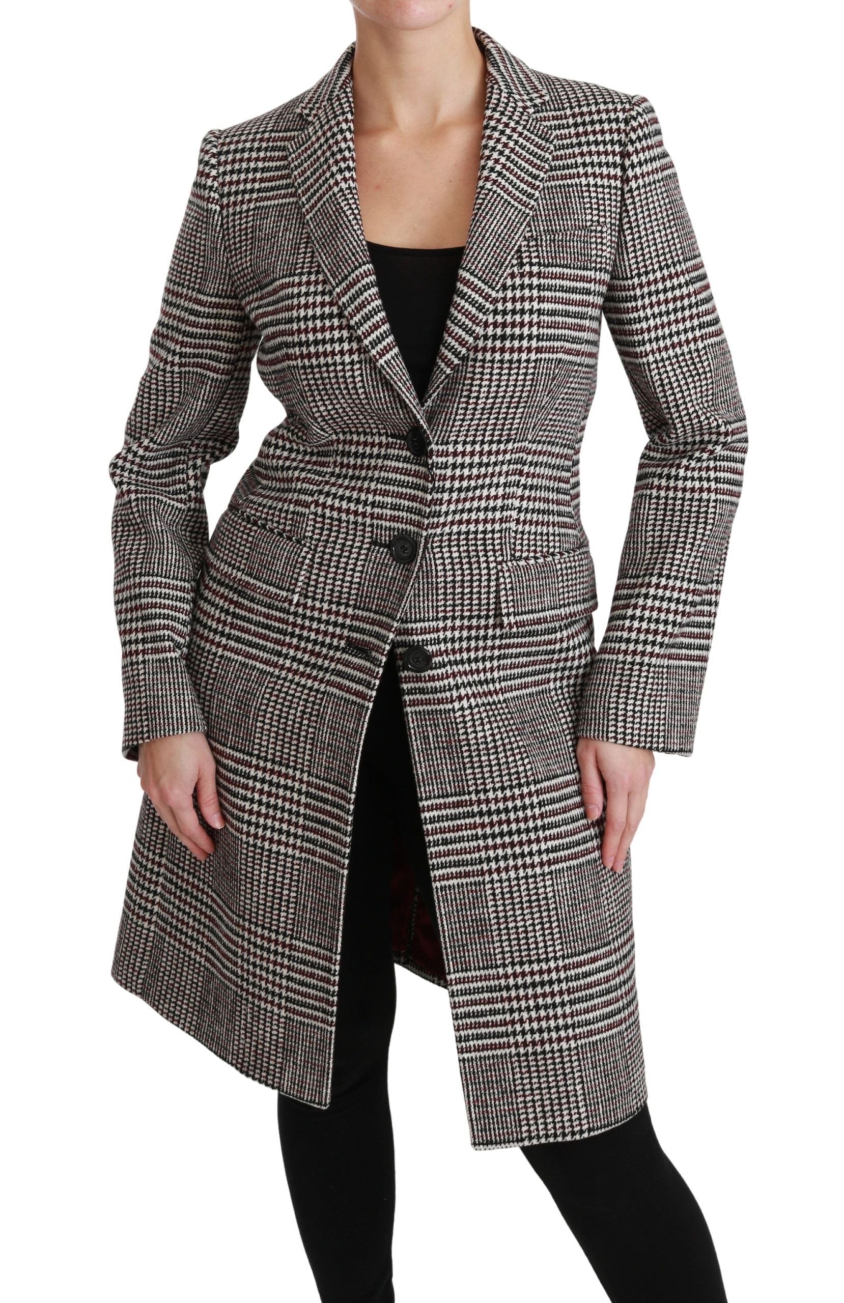 Elegante cappotto a quadri multicolori lungo fino al ginocchio