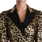 Gold Leopard Print Short Sleeve Blazer