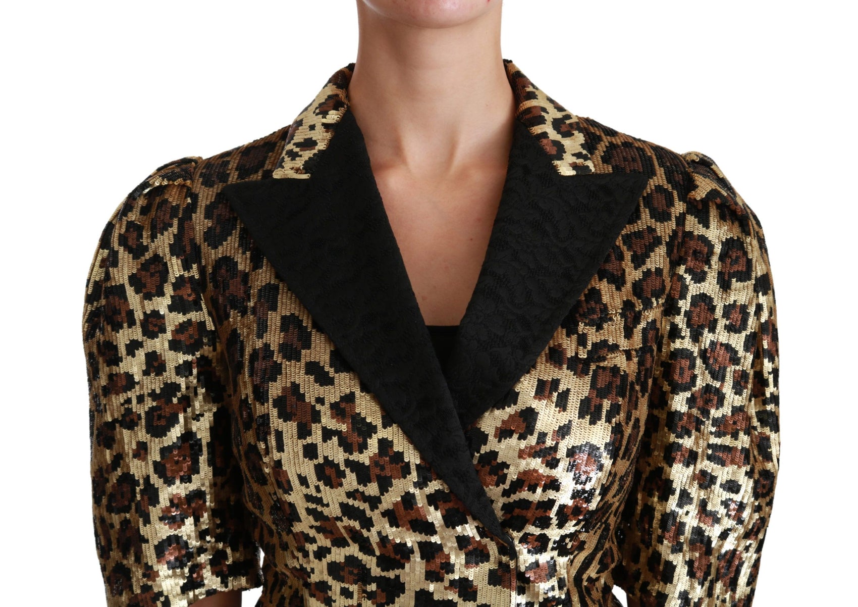Blazer a maniche corte con stampa leopardata dorata