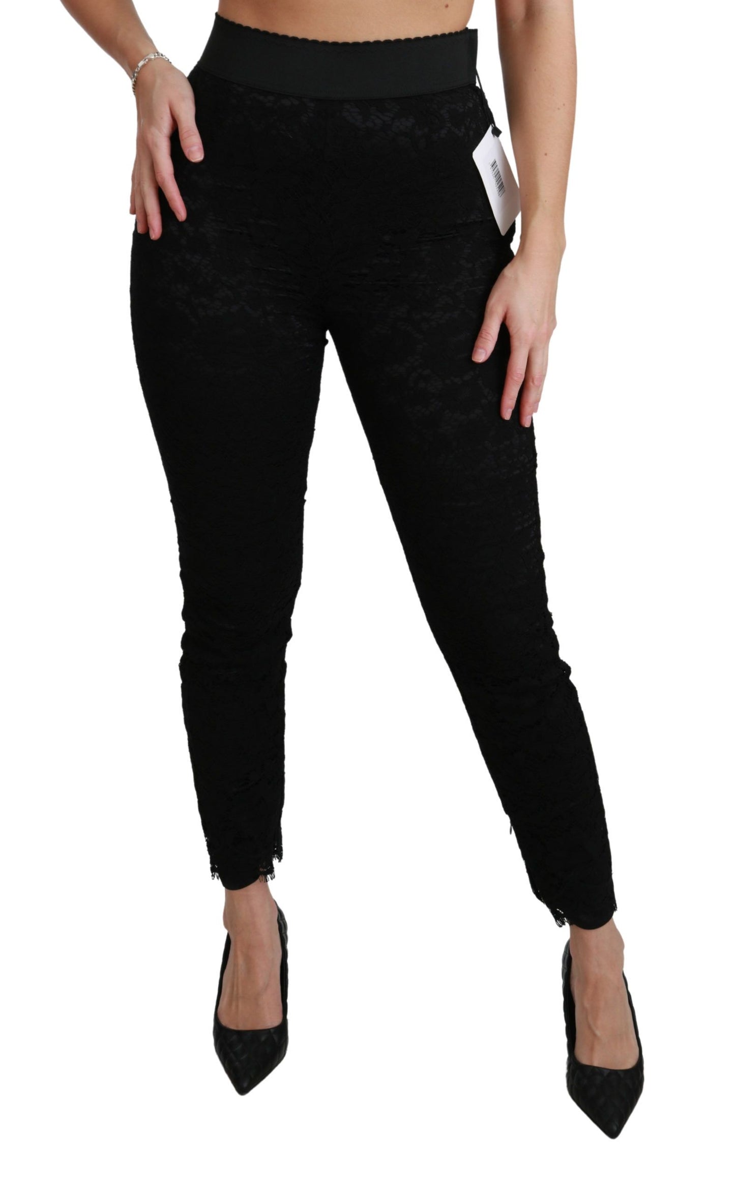Pantaloni eleganti in pizzo a vita alta