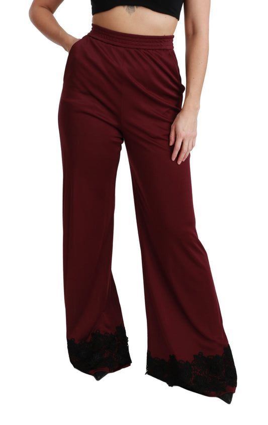 Eleganti pantaloni a gamba larga a vita alta color castagna