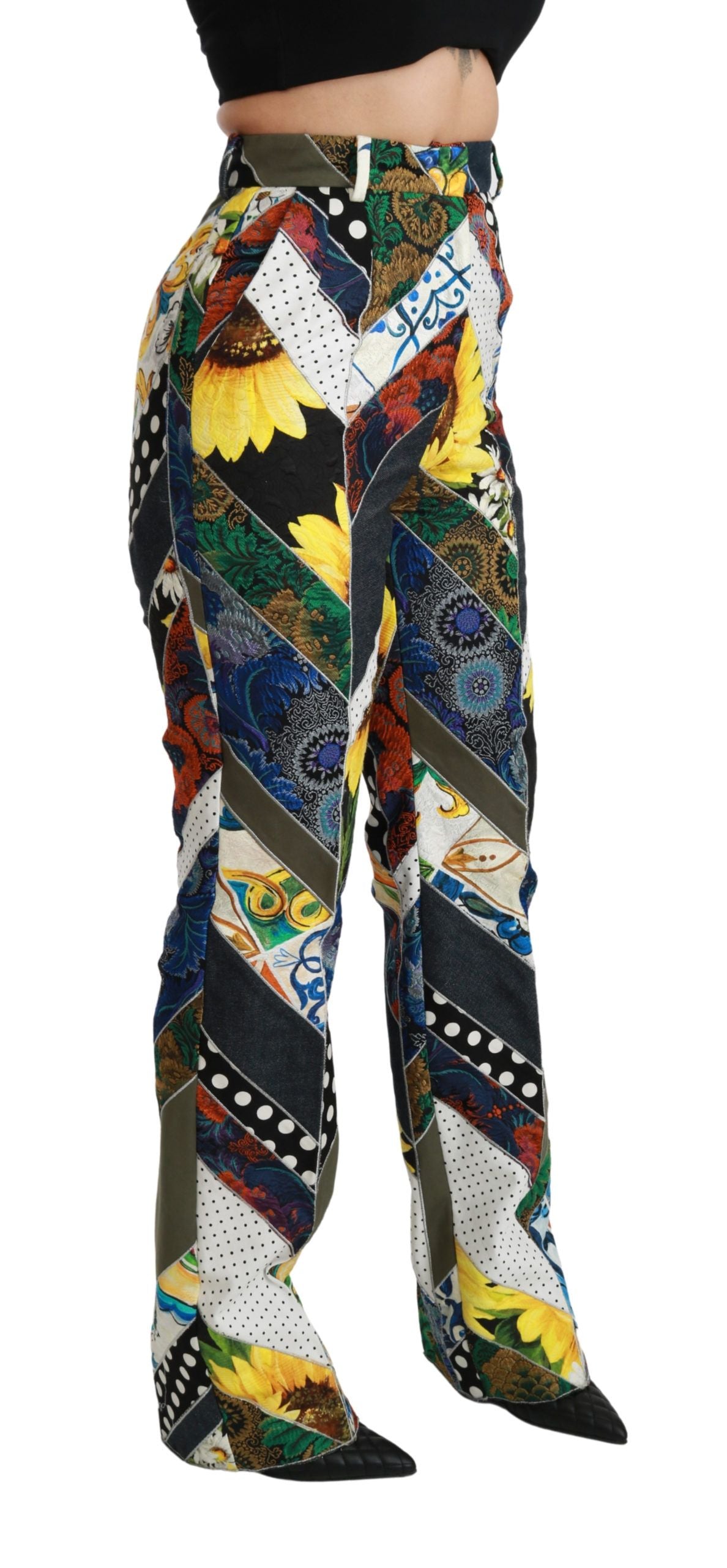 Elegante, mehrfarbige, gerade Hose mit hoher Taille