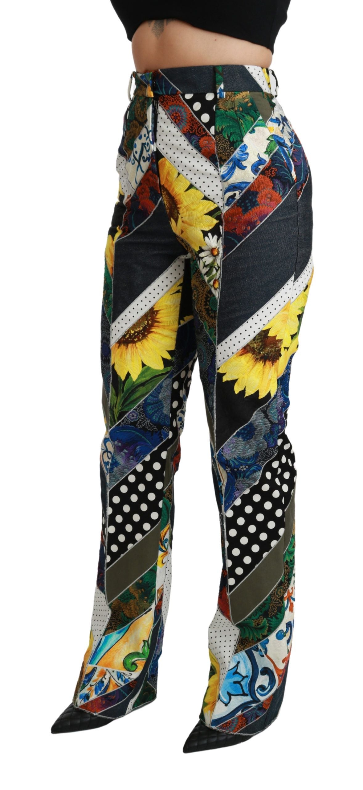 Elegante, mehrfarbige, gerade Hose mit hoher Taille