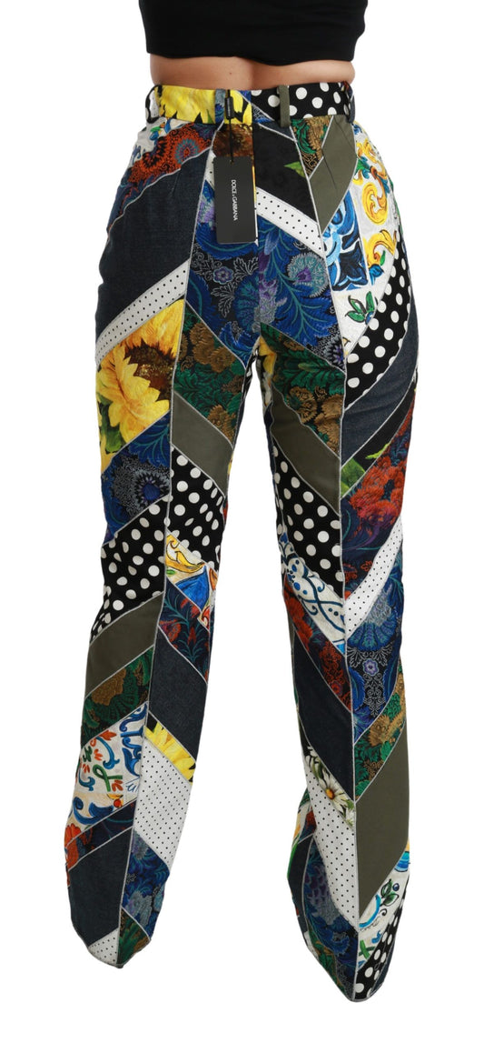 Pantaloni dritti multicolori a vita alta eleganti