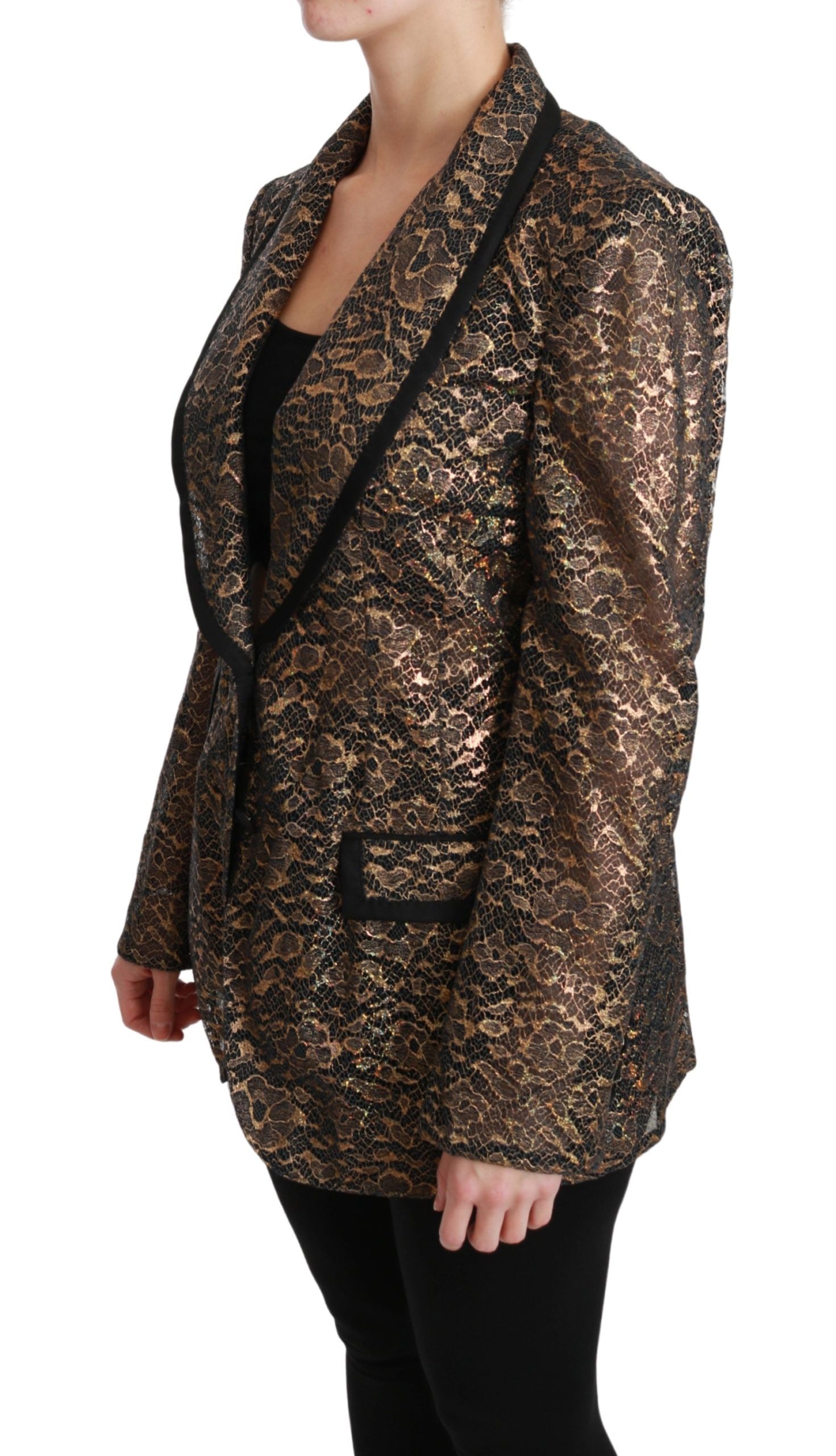 Elegante giacca blazer in pizzo floreale dorato