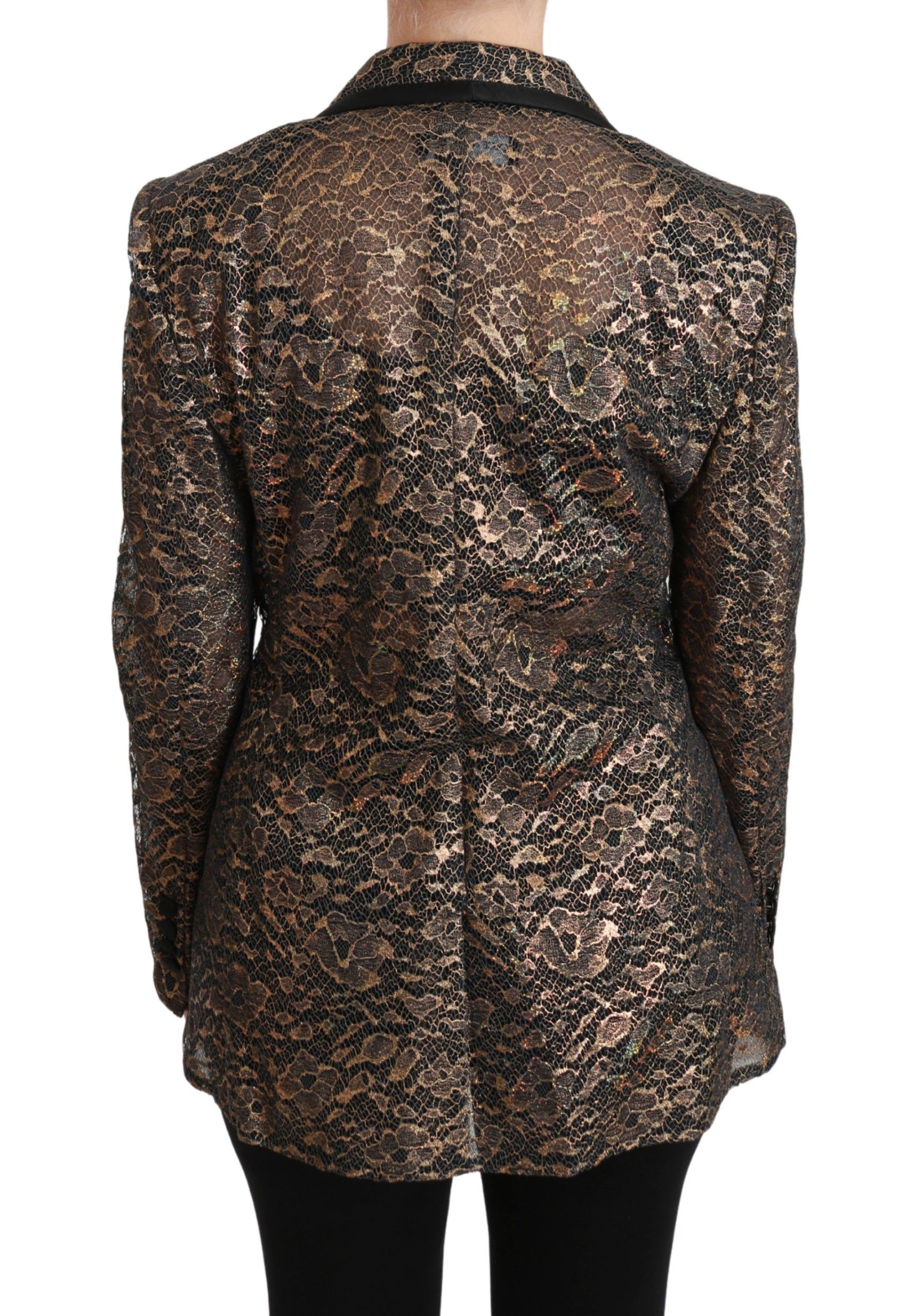 Elegant Gold Floral Lace Blazer Jacket