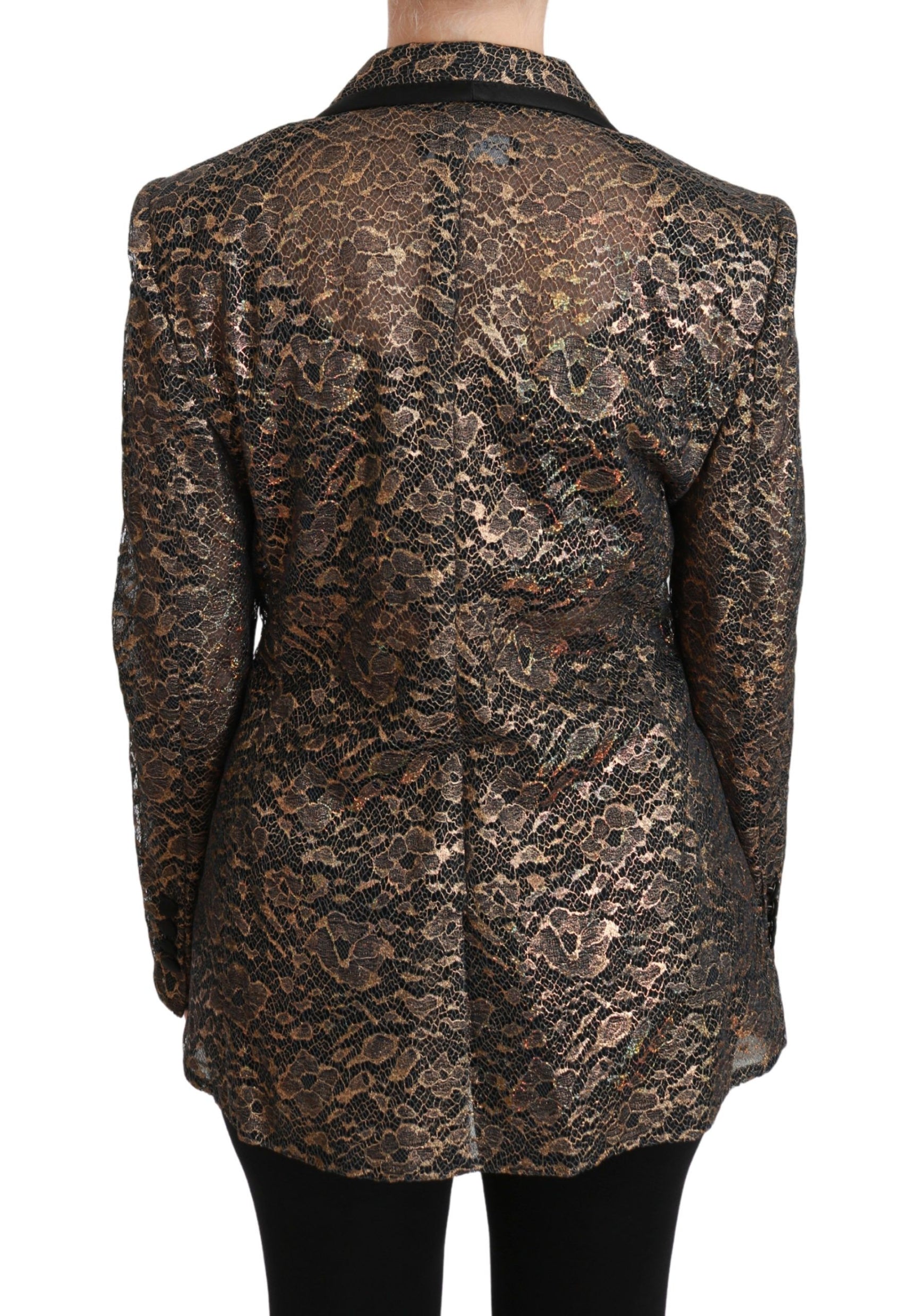 Elegante giacca blazer in pizzo floreale dorato