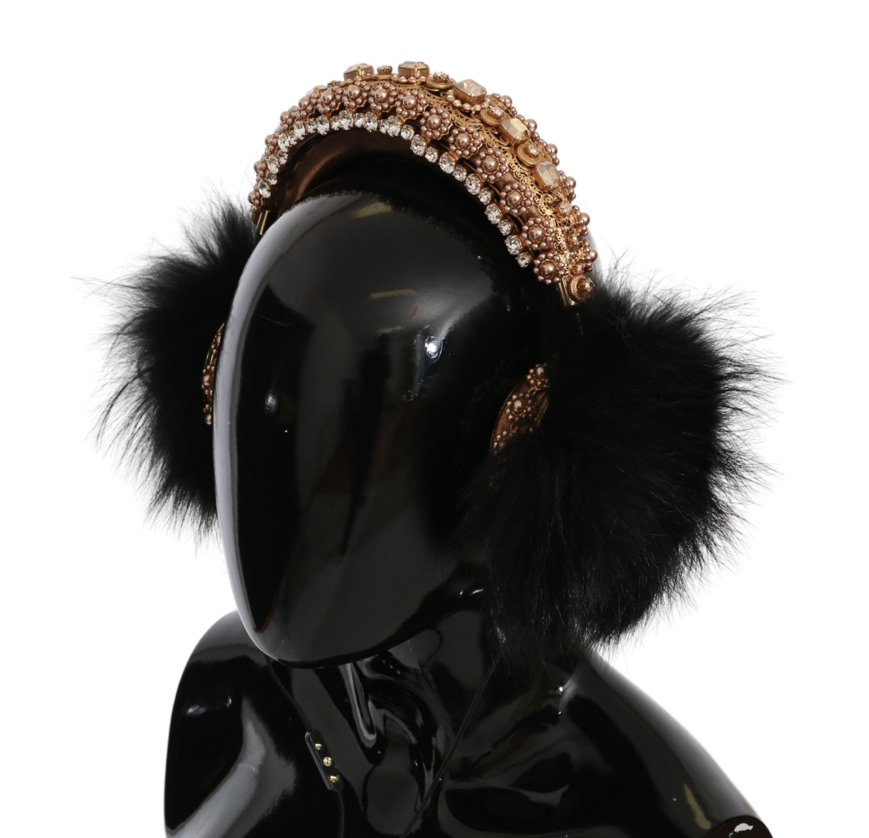 Cuffie decorate con cristalli neri e oro